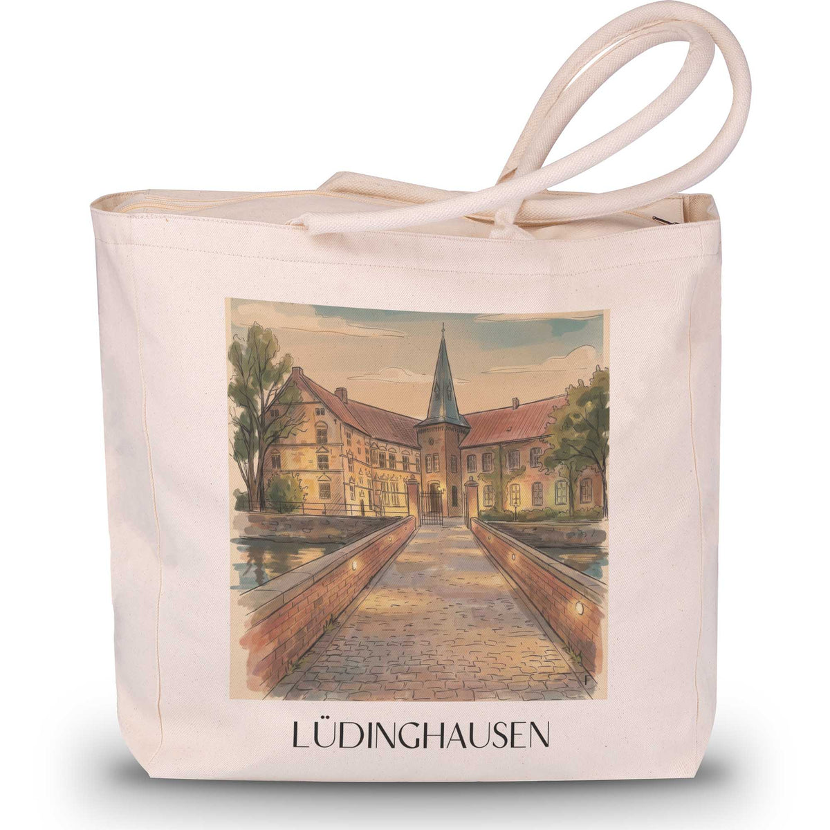 Lüdinghausen Shopping Tasche - Münsterland - Deutschland Tote Bag - Einkaufstasche im Aquarell Stil - favplace