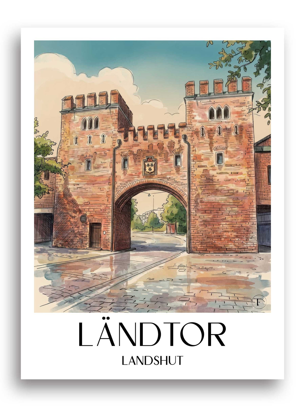 Ländtor Poster - Landshut - Deutschland Kunstdruck - Aquarell von A4 bis A1 - favplace