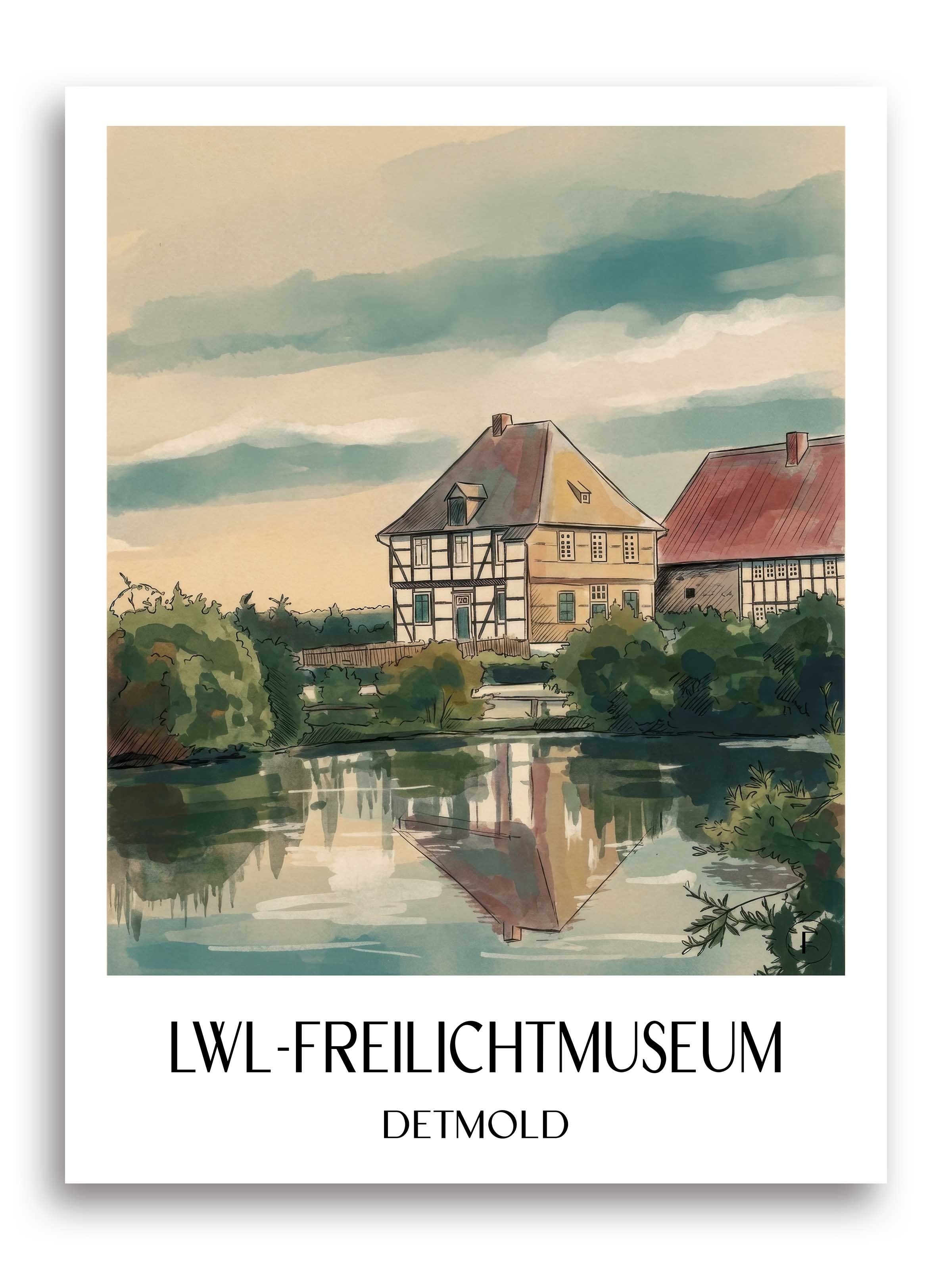 lwl-freilichtmuseum-detmold-deutschland-poster-aquarell
