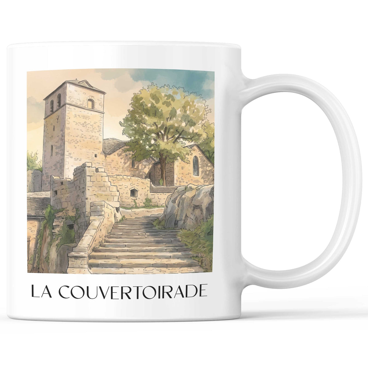 La Couvertoirade Kaffeebecher - Larzac - Frankreich Becher - Kaffeetasse im Aquarell Stil - favplace