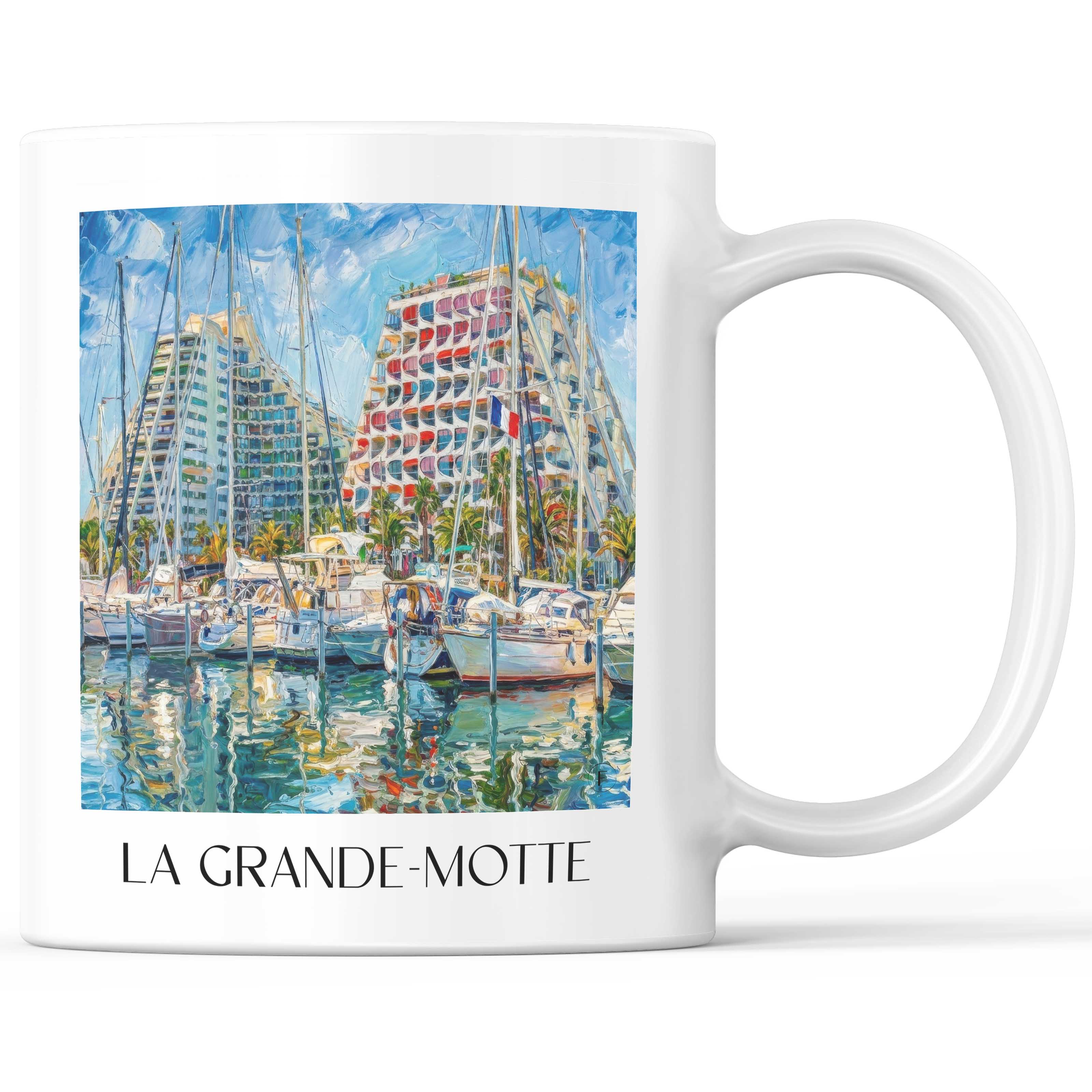 La Grande-Motte Kaffeebecher - Okzitanien - Frankreich Becher - Kaffeetasse im Ölgemälde Stil - favplace