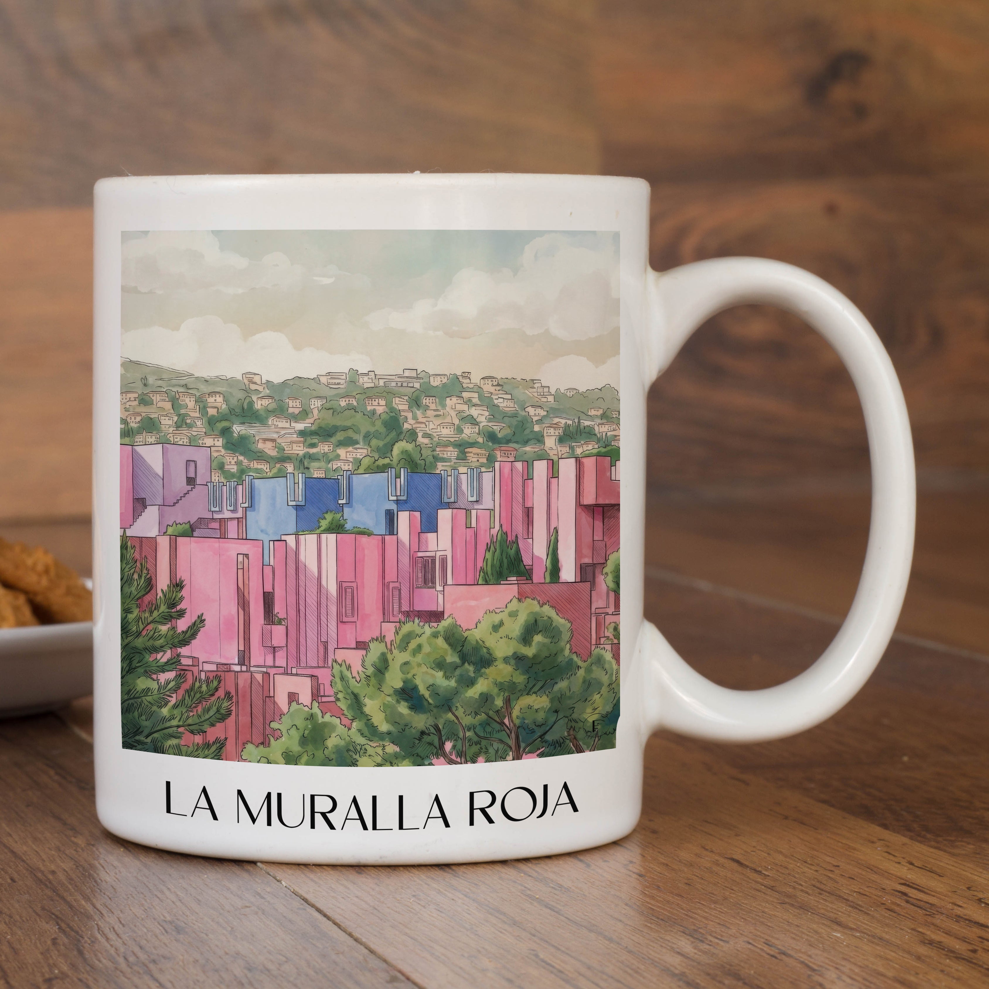 la-muralla-roja-calpe-spanien-kaffeebecher-aquarell-pink-rosa