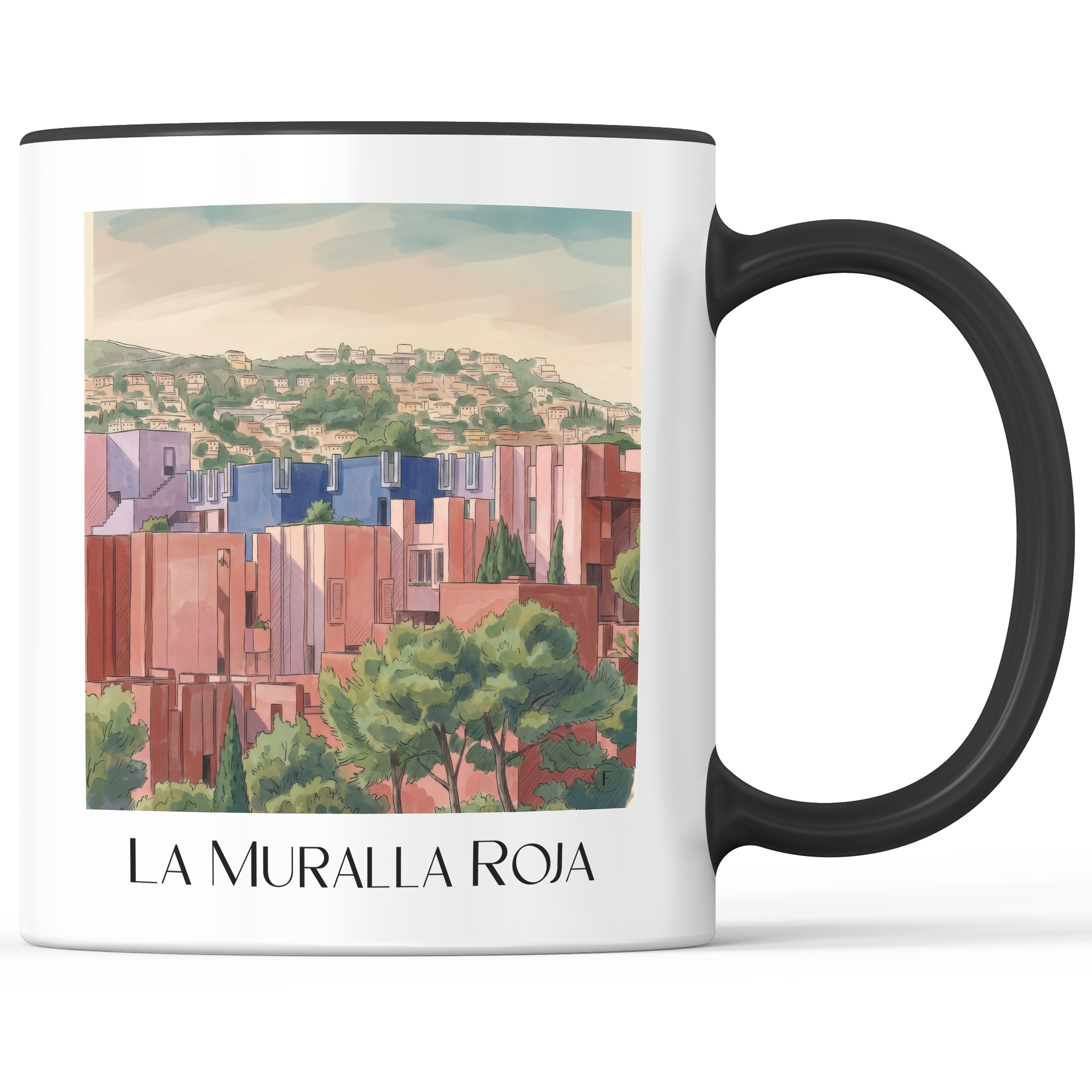 La Muralla Roja Kaffeebecher - Calpe - Spanien Becher - Kaffeetasse im Aquarell Stil - favplace