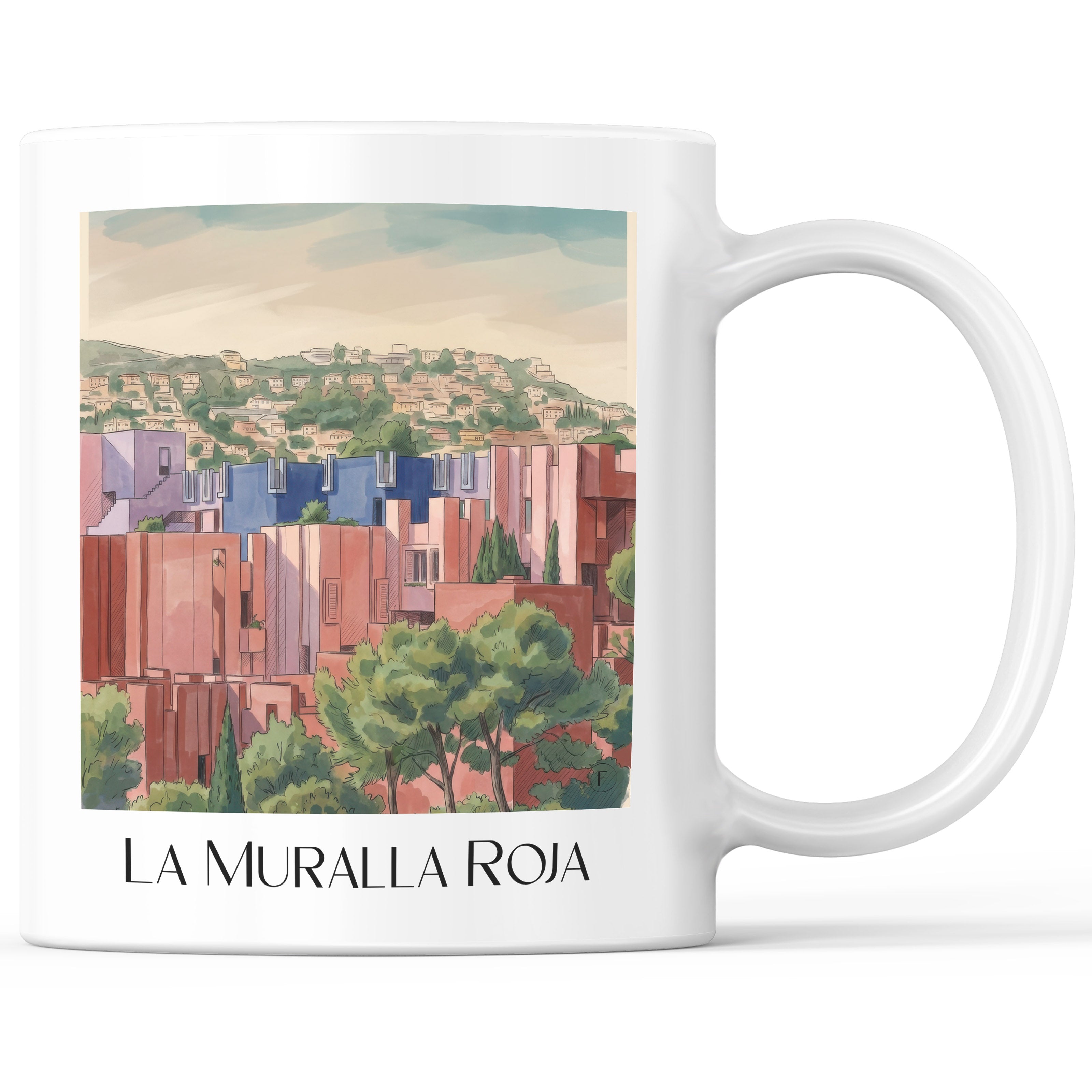 La Muralla Roja Kaffeebecher - Calpe - Spanien Becher - Kaffeetasse im Aquarell Stil - favplace
