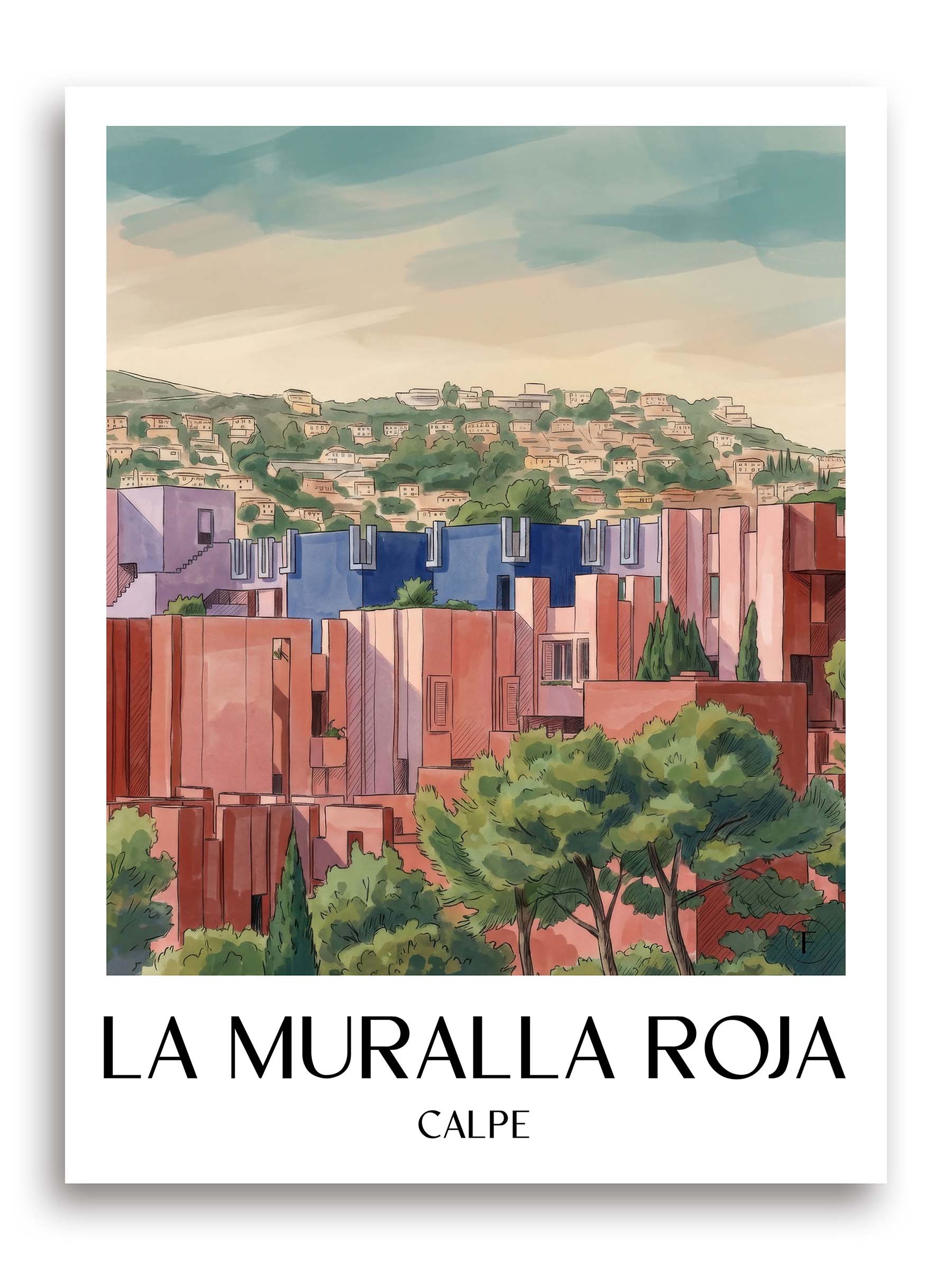 la-muralla-roja-calpe-spanien-poster-aquarell