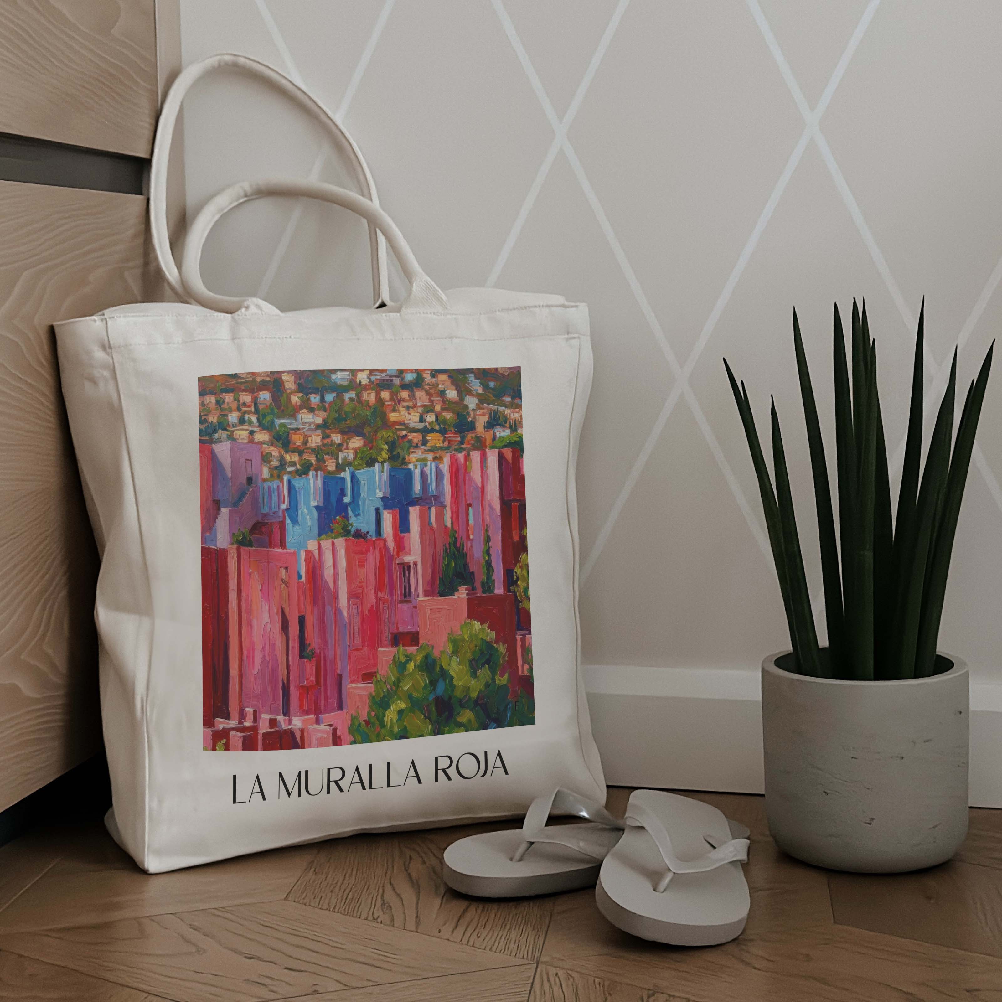 la-muralla-roja-calpe-spanien-einkaufstasche-oil-painting-oelgemaelde
