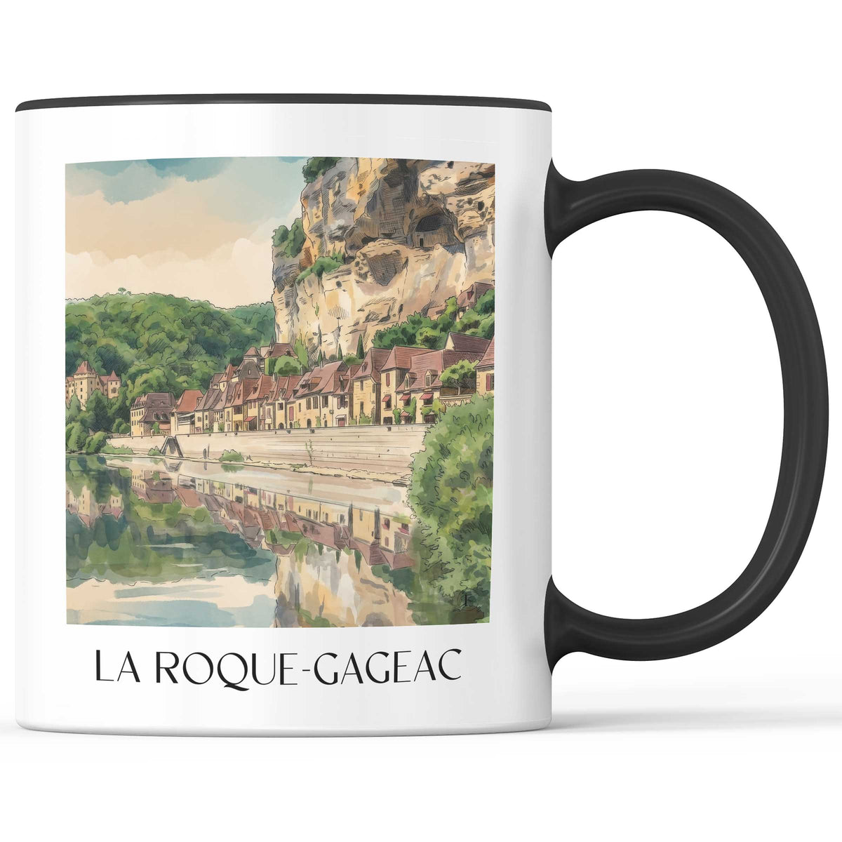 la-roque-gageac-vallée-de-la-dordogne-frankreich-kaffeebecher-aquarell