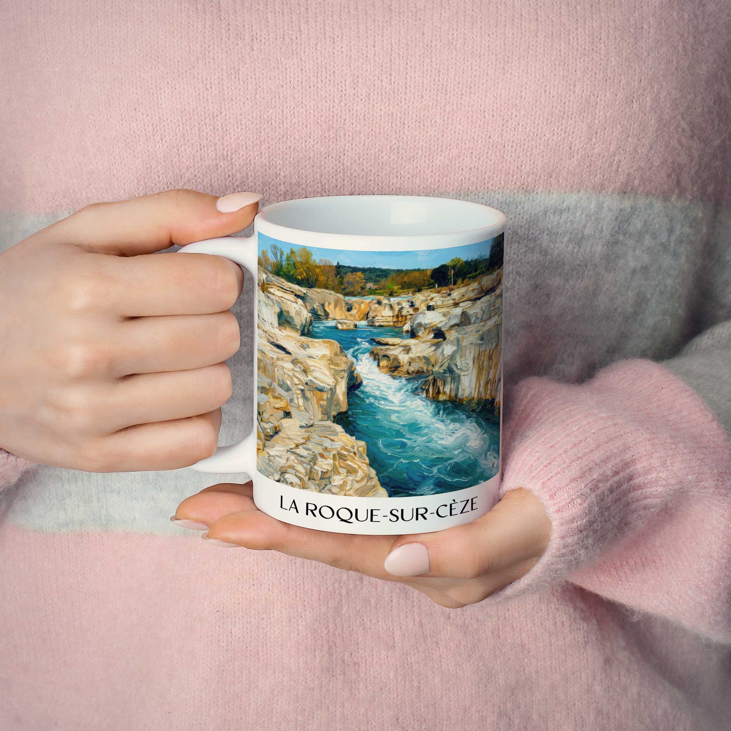 la-roque-sur-cèze-okzitanien-frankreich-kaffeebecher-oil-painting-oelgemaelde