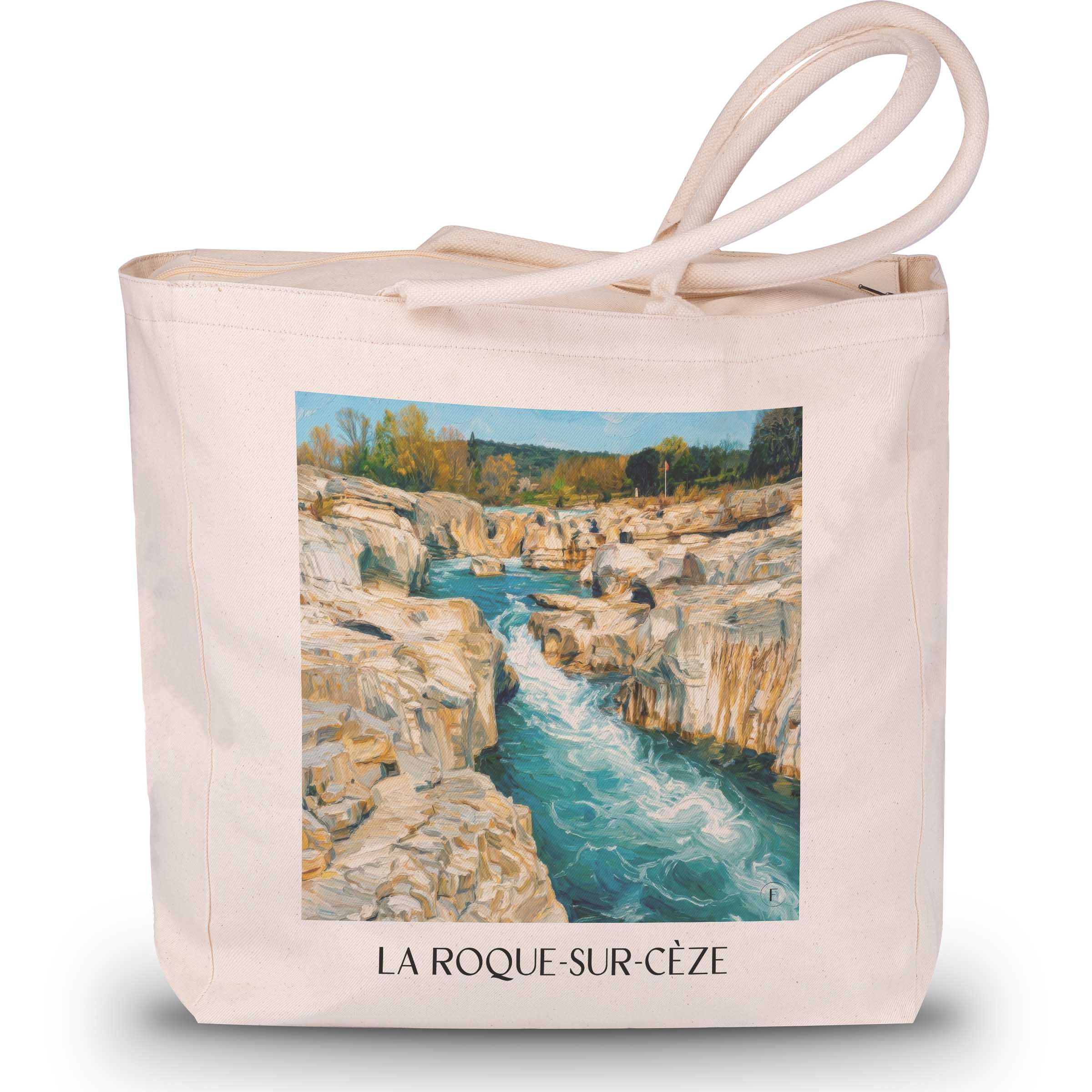 la-roque-sur-cèze-okzitanien-frankreich-einkaufstasche-oil-painting-oelgemaelde