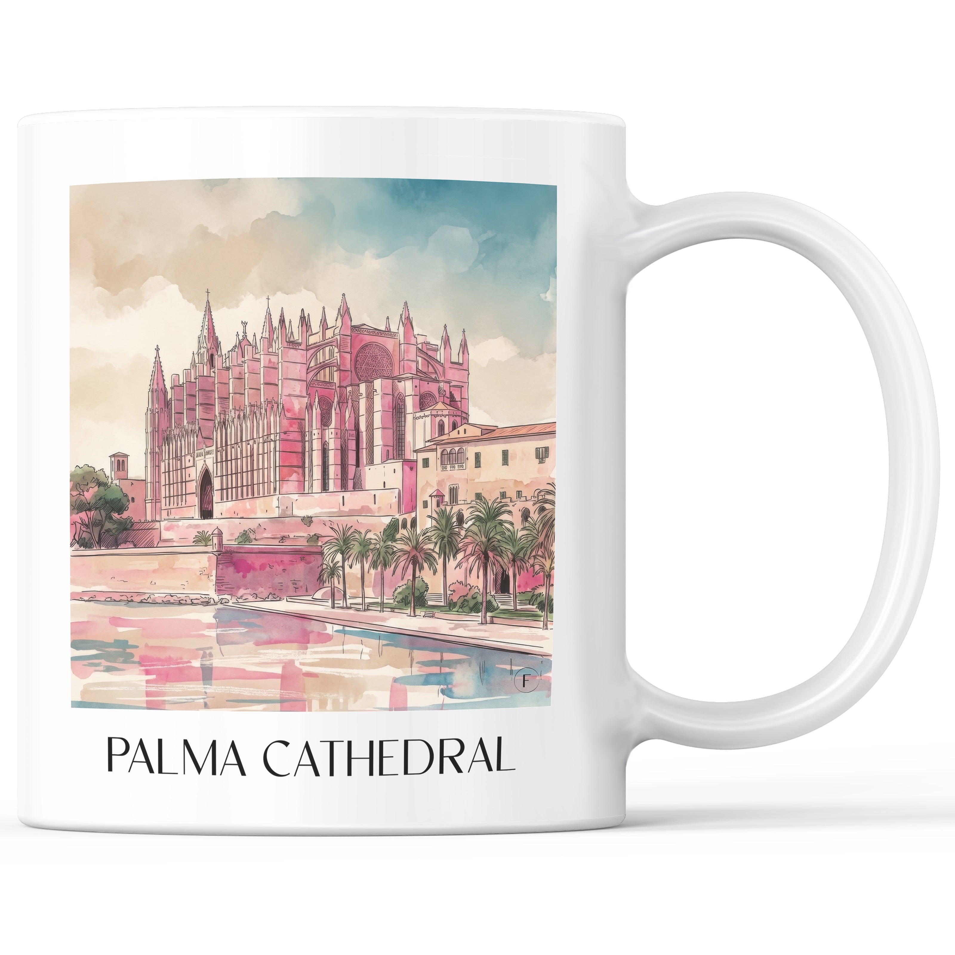 La Seu Kaffeebecher - Mallorca - Spanien Becher - Kaffeetasse im Aquarell Pink Stil - favplace
