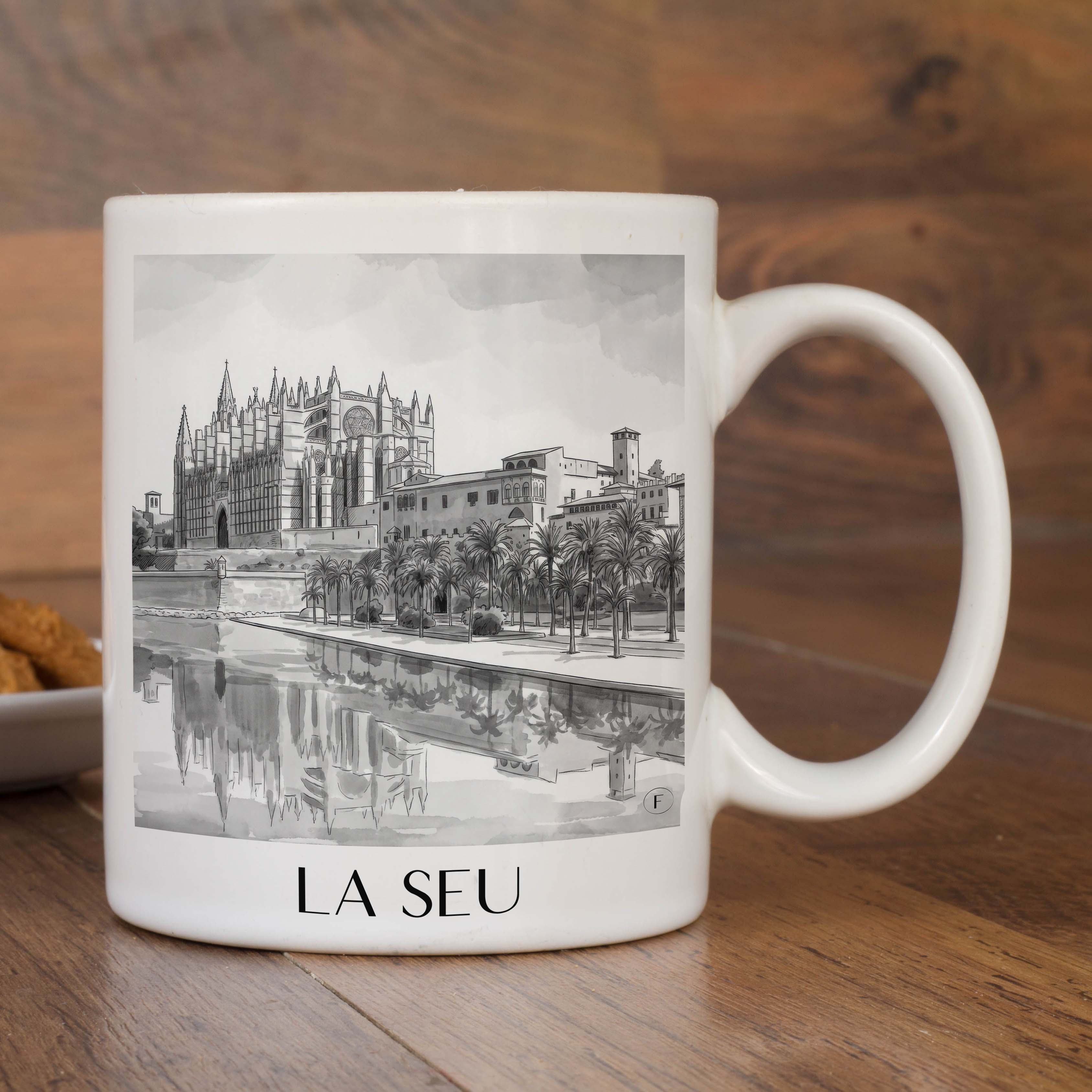 la-seu-mallorca-spanien-kaffeebecher-aquarell-schwarz-weiss