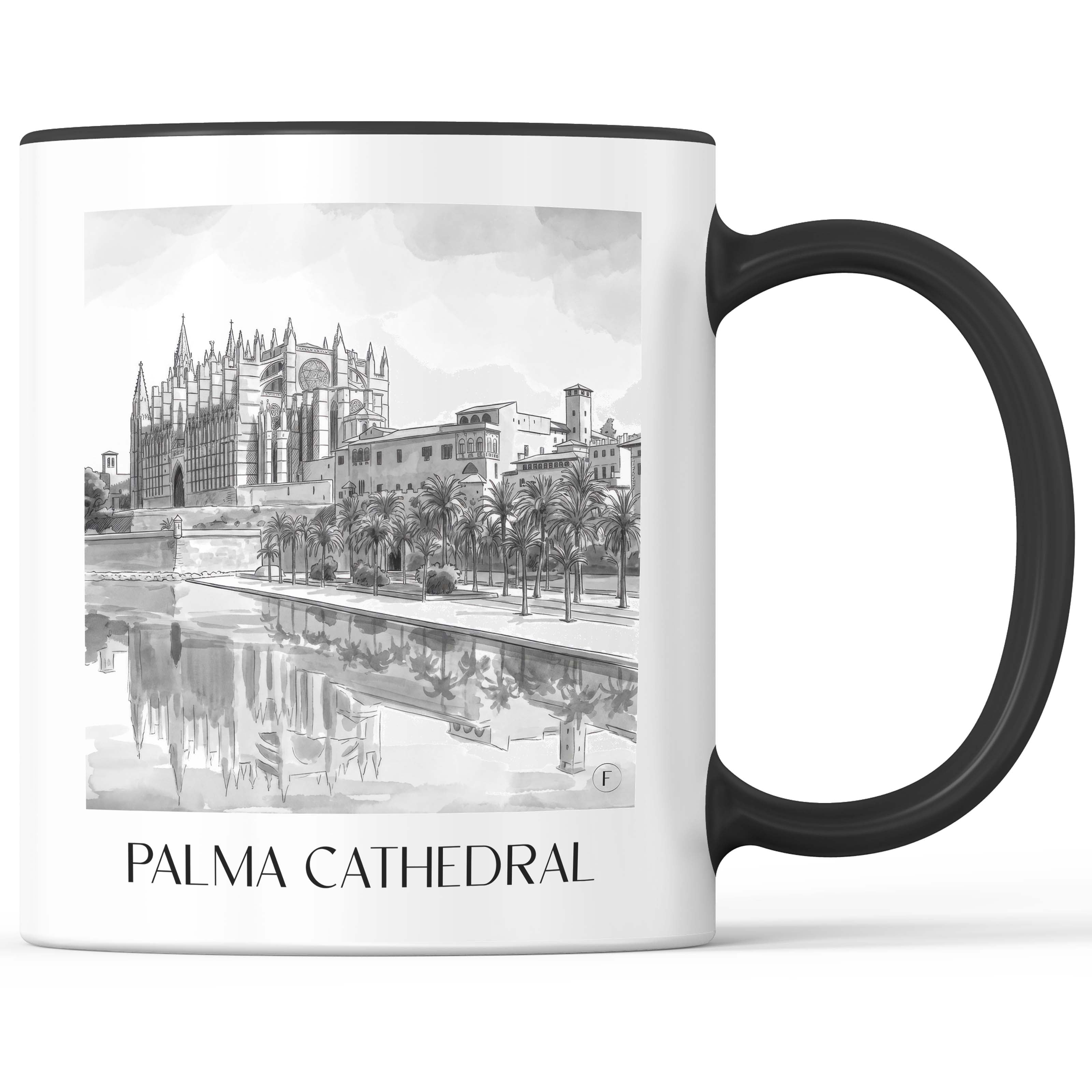 La Seu Kaffeebecher - Mallorca - Spanien Becher - Kaffeetasse im Aquarell Schwarz-Weiß Stil - favplace