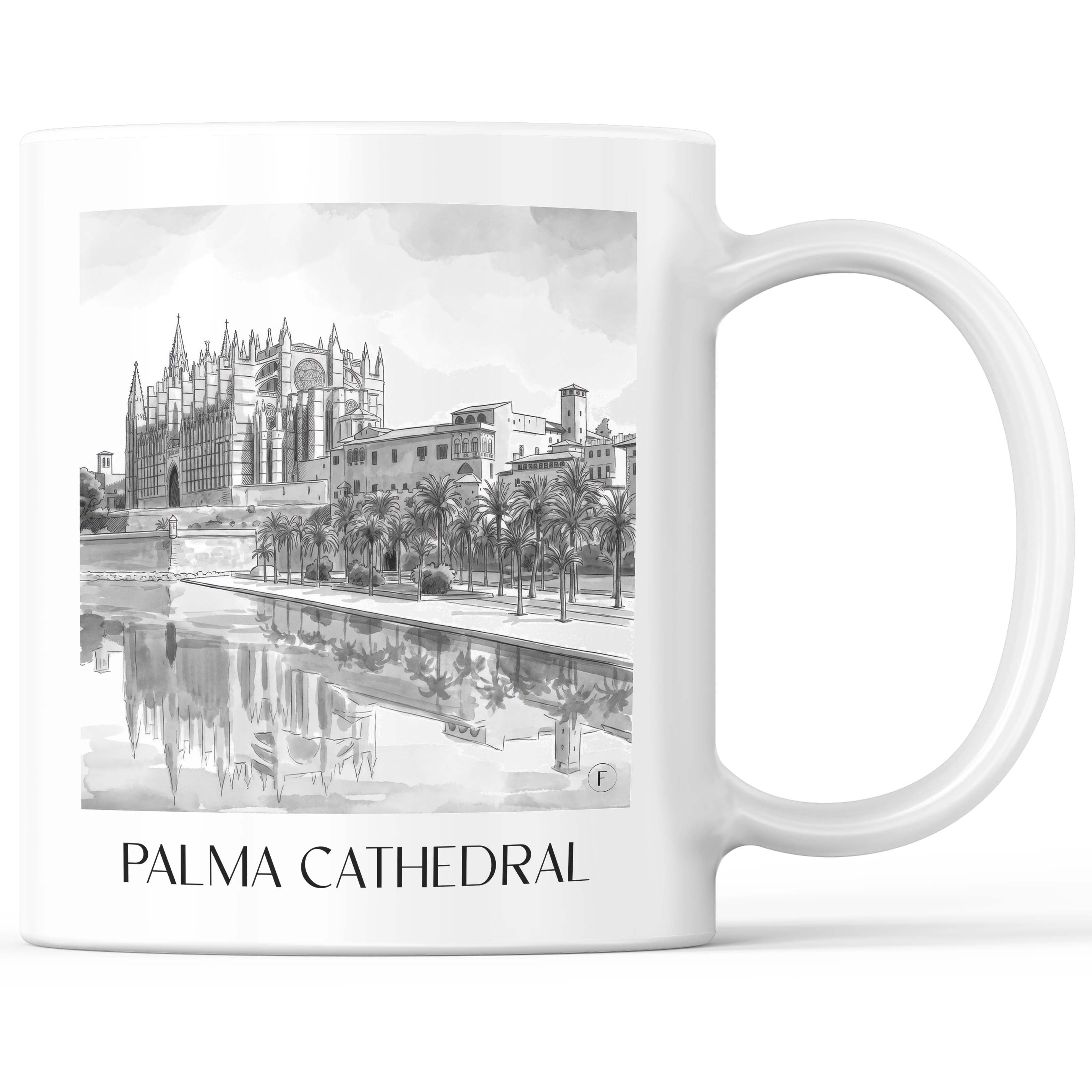 La Seu Kaffeebecher - Mallorca - Spanien Becher - Kaffeetasse im Aquarell Schwarz-Weiß Stil - favplace