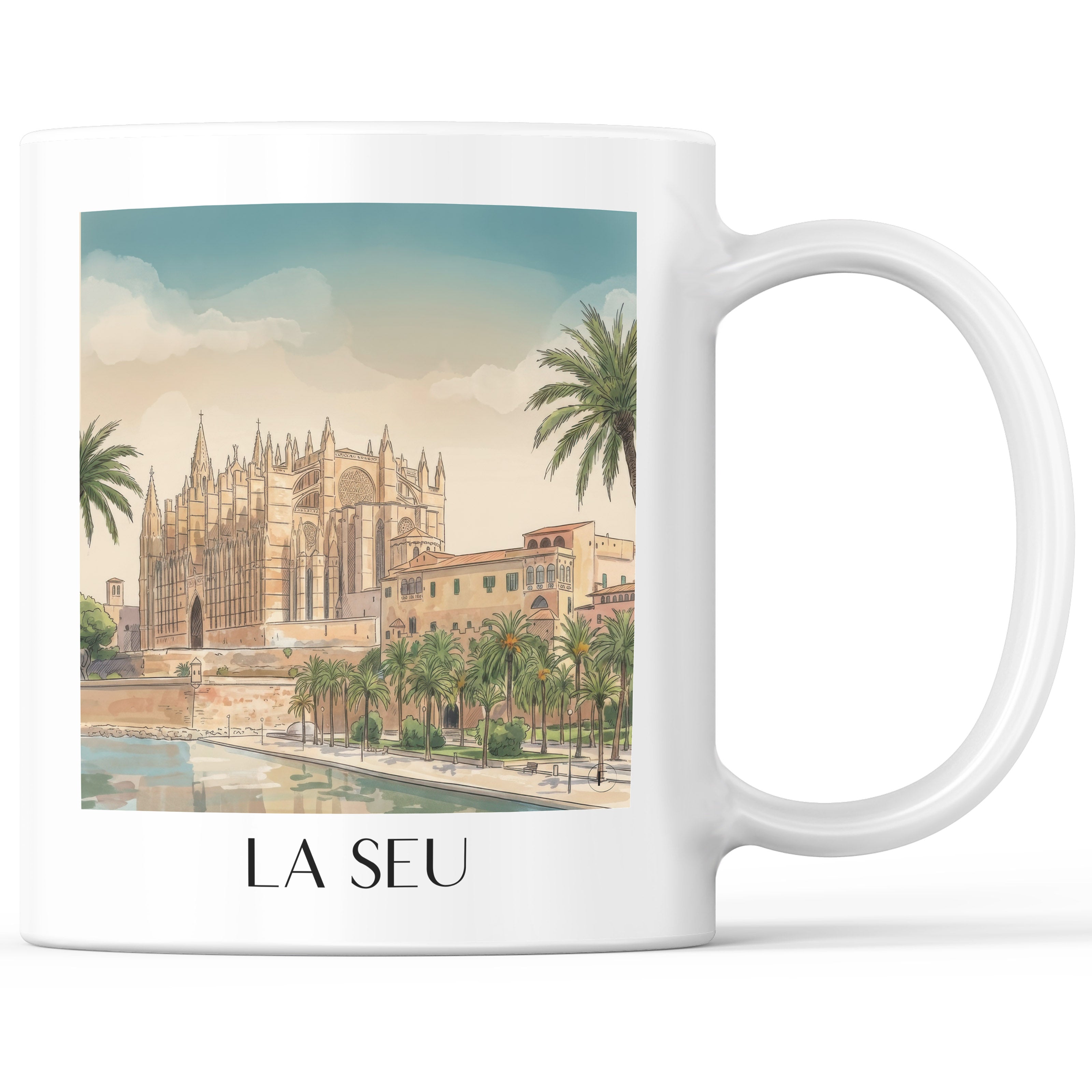 La Seu Kaffeebecher - Mallorca - Spanien Becher - Kaffeetasse im Aquarell Stil - favplace