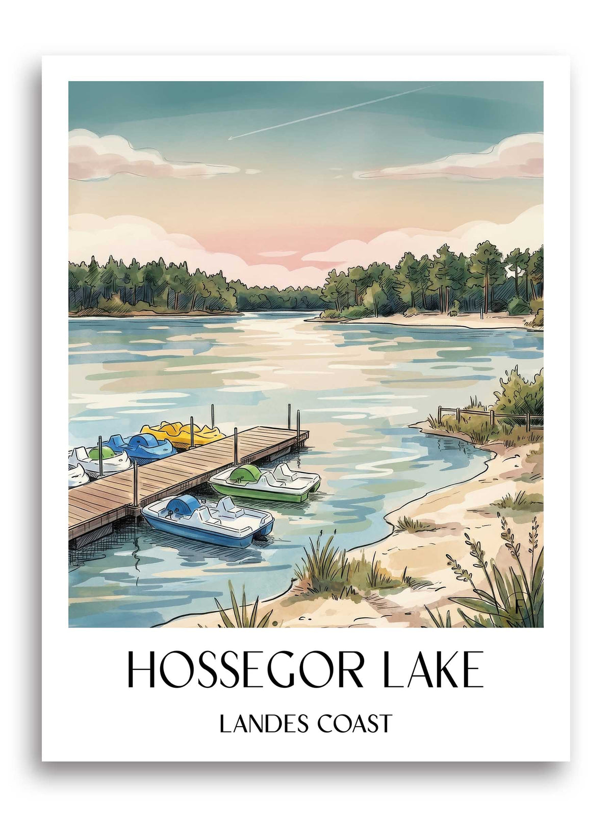 Lac d'Hossegor Poster - Côte Landaise - Frankreich Kunstdruck - Aquarell von A4 bis A1 - favplace