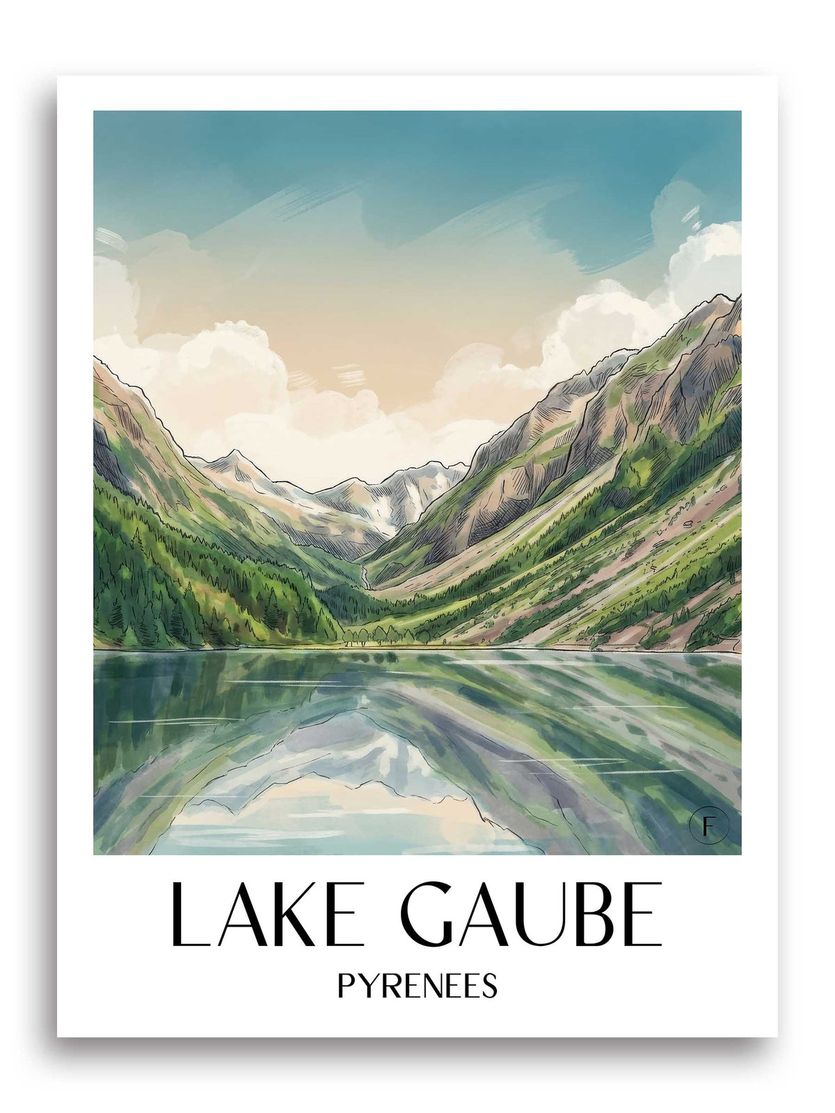 Lac de Gaube Poster - Pyrénées - Frankreich Kunstdruck - Aquarell von A4 bis A1 - favplace