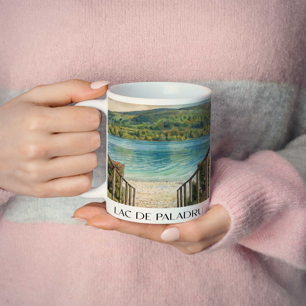 lac-de-paladru-isère-frankreich-kaffeebecher-aquarell