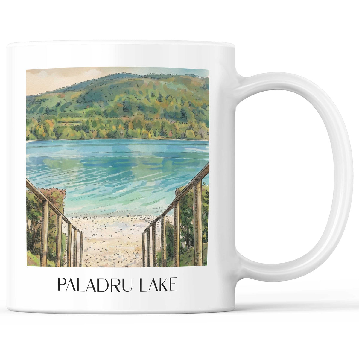 Lac de Paladru Kaffeebecher - Isère - Frankreich Becher - Kaffeetasse im Aquarell Stil - favplace