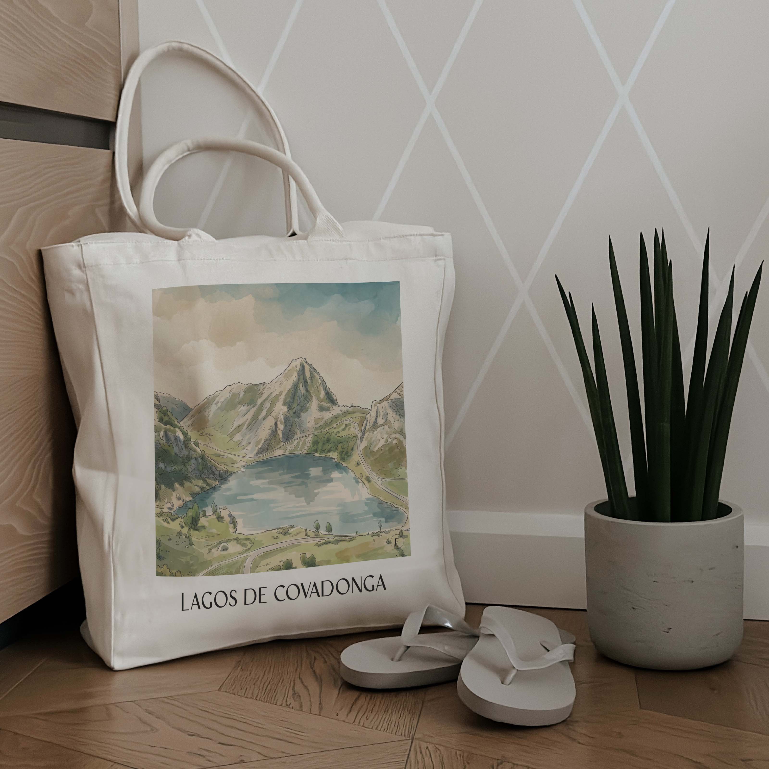 lagos-de-covadonga-asturien-spanien-einkaufstasche-aquarell