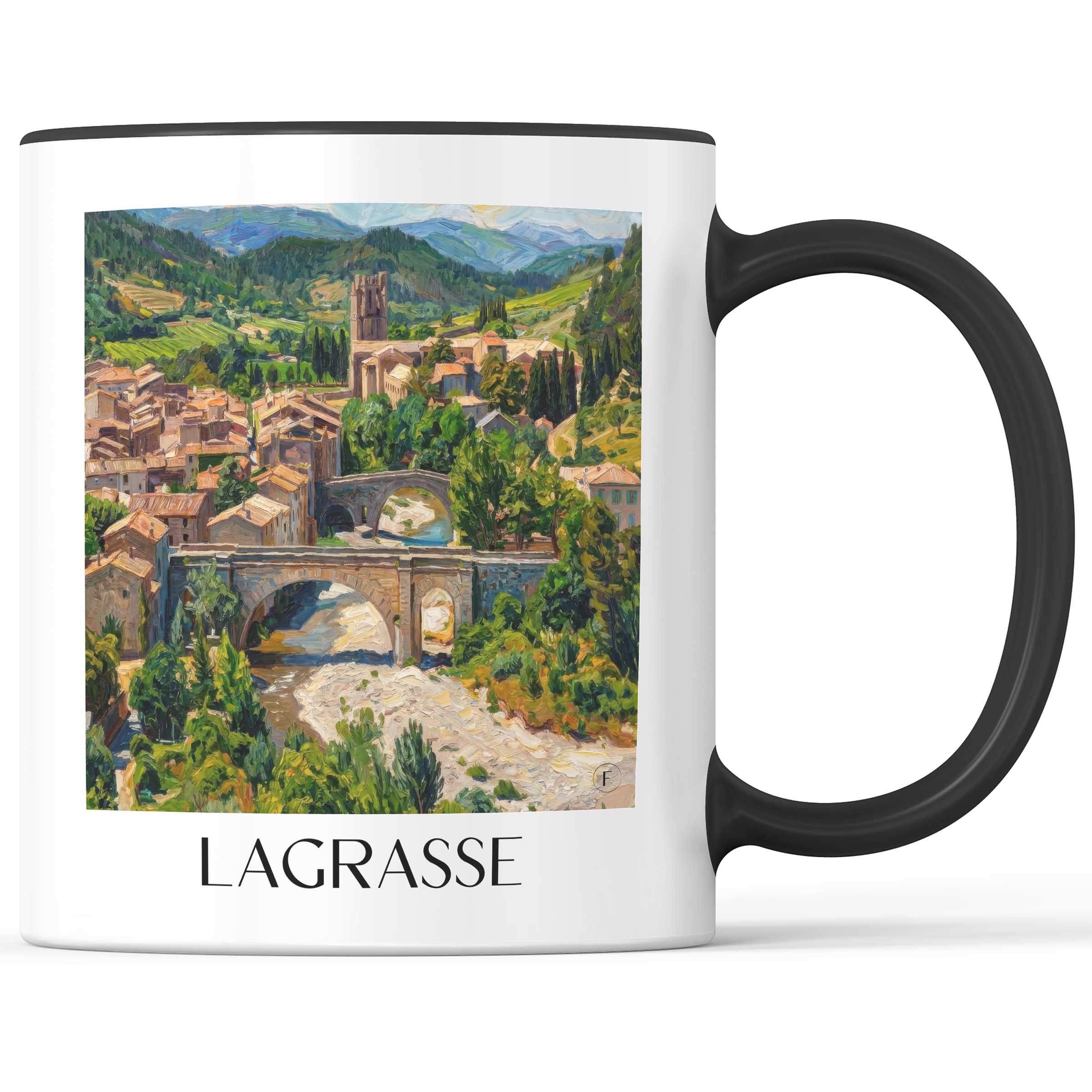 Lagrasse Kaffeebecher - Corbières - Frankreich Becher - Kaffeetasse im Ölgemälde Stil - favplace