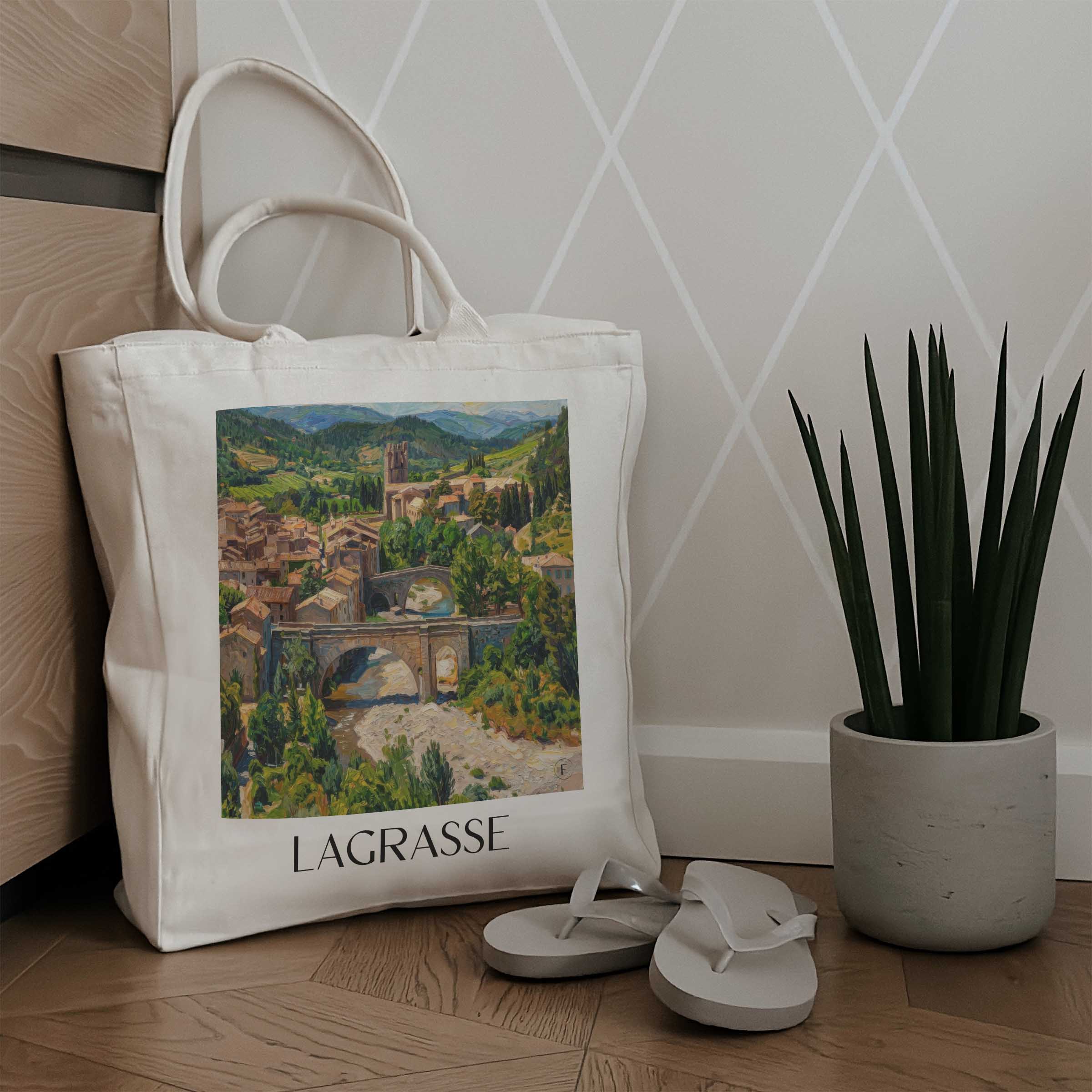 lagrasse--corbières-frankreich-einkaufstasche-oil-painting-oelgemaelde