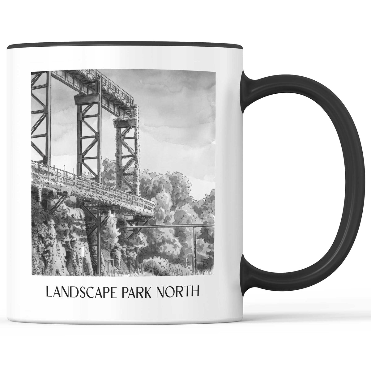 Landschaftspark Nord Kaffeebecher - Duisburg - Deutschland Becher - Kaffeetasse im Aquarell Schwarz-Weiß Stil - favplace