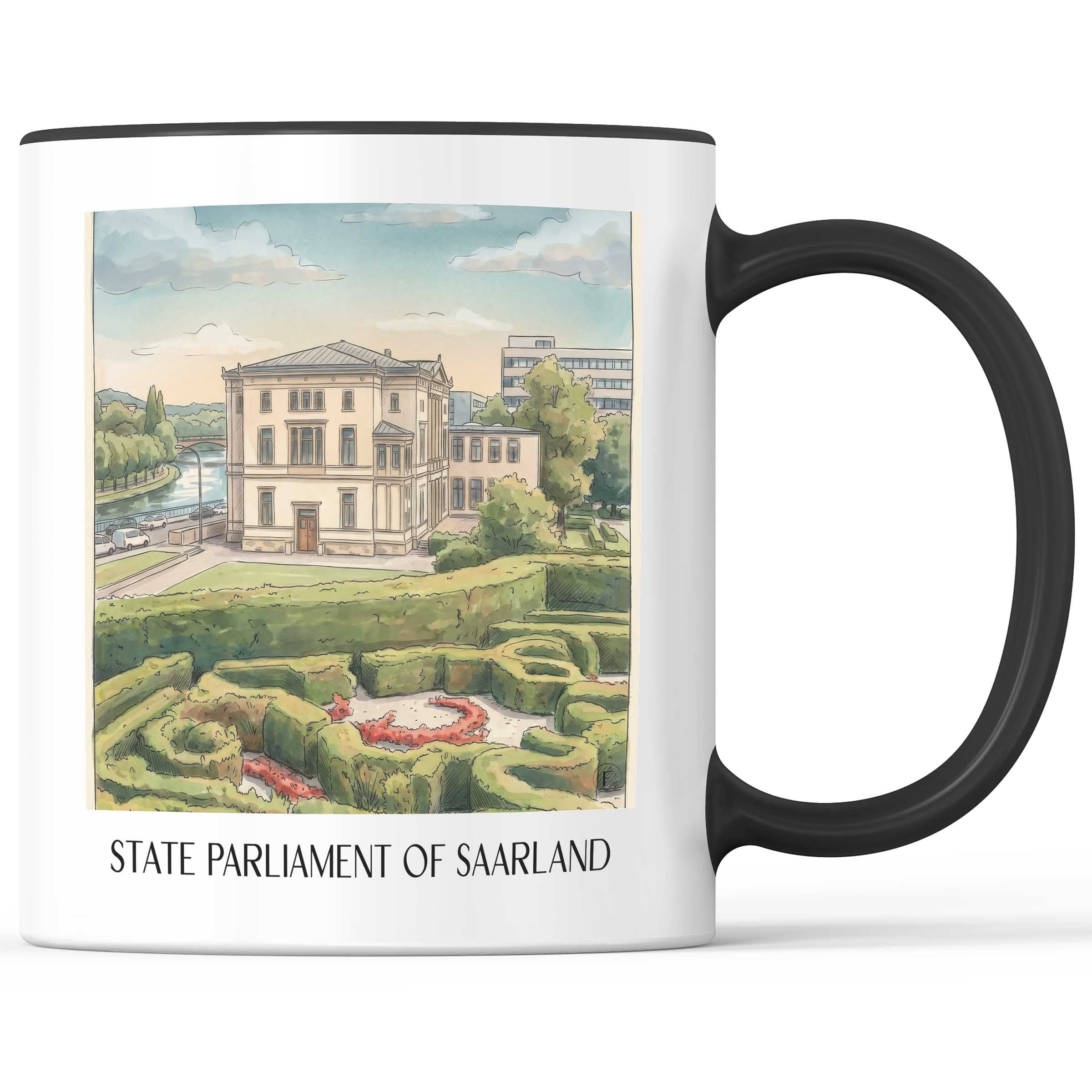 Landtag des Saarlandes Kaffeebecher - Saarbrücken - Deutschland Becher - Kaffeetasse im Aquarell Stil - favplace
