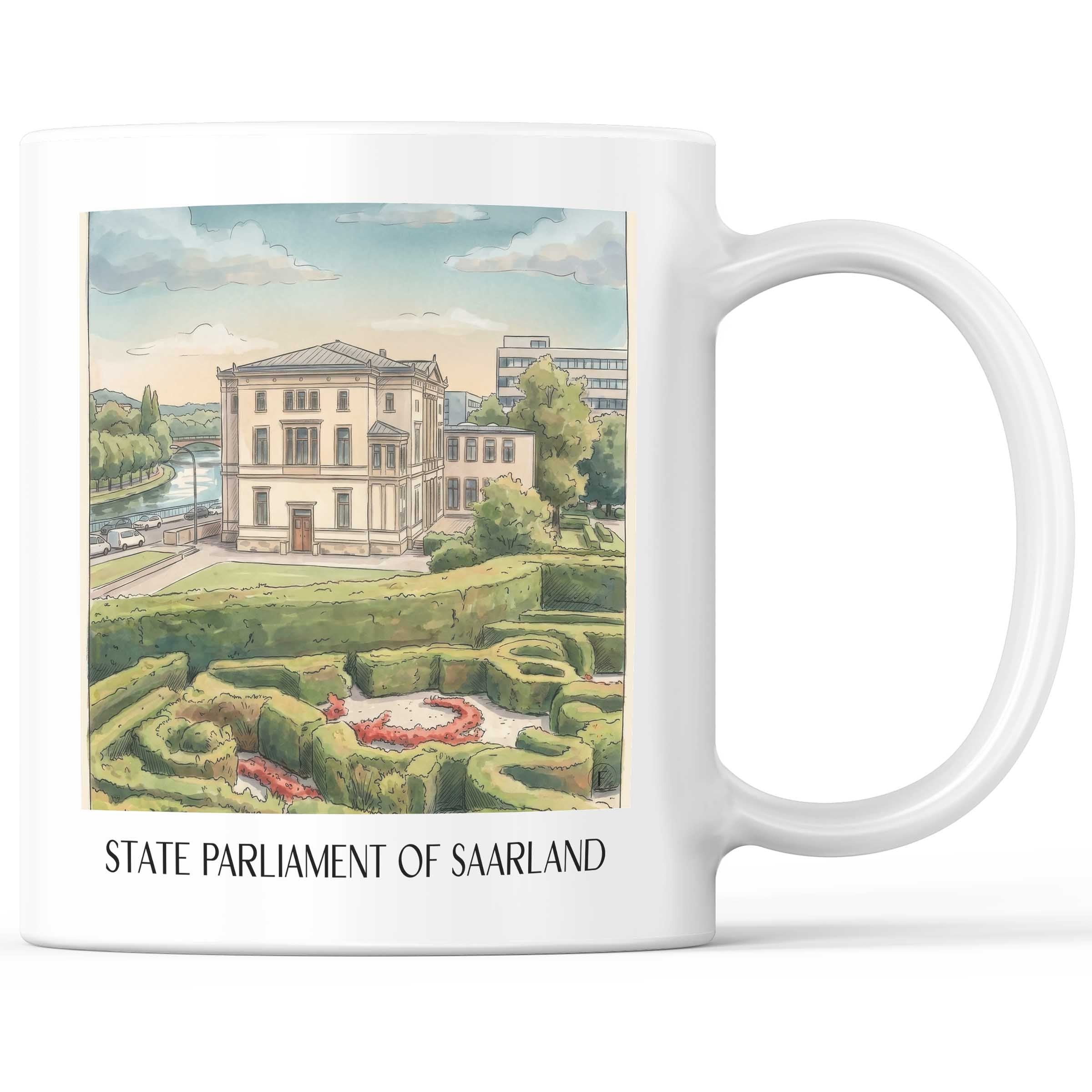 Landtag des Saarlandes Kaffeebecher - Saarbrücken - Deutschland Becher - Kaffeetasse im Aquarell Stil - favplace