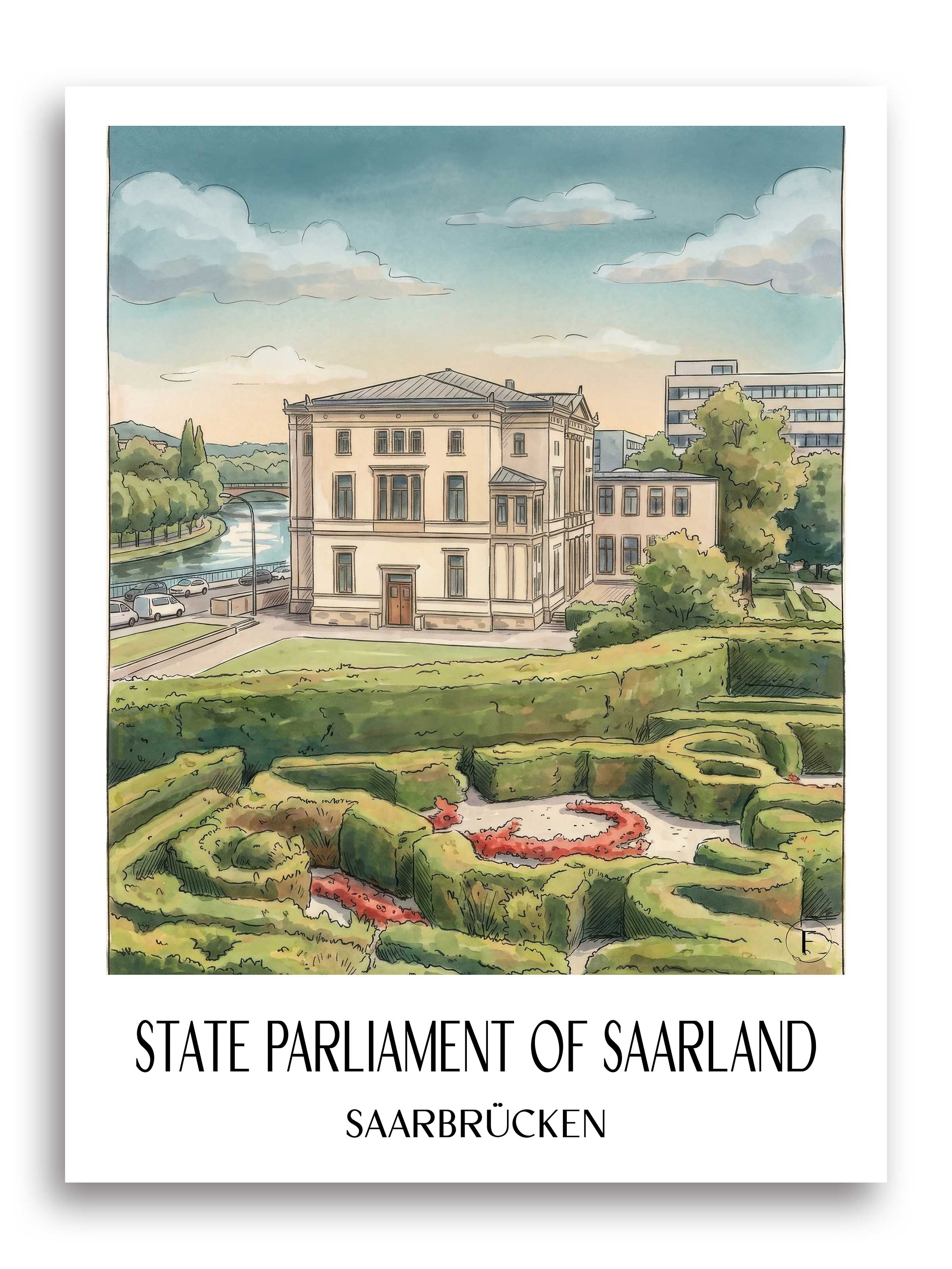 Landtag des Saarlandes Poster - Saarbrücken - Deutschland Kunstdruck - Aquarell von A4 bis A1 - favplace