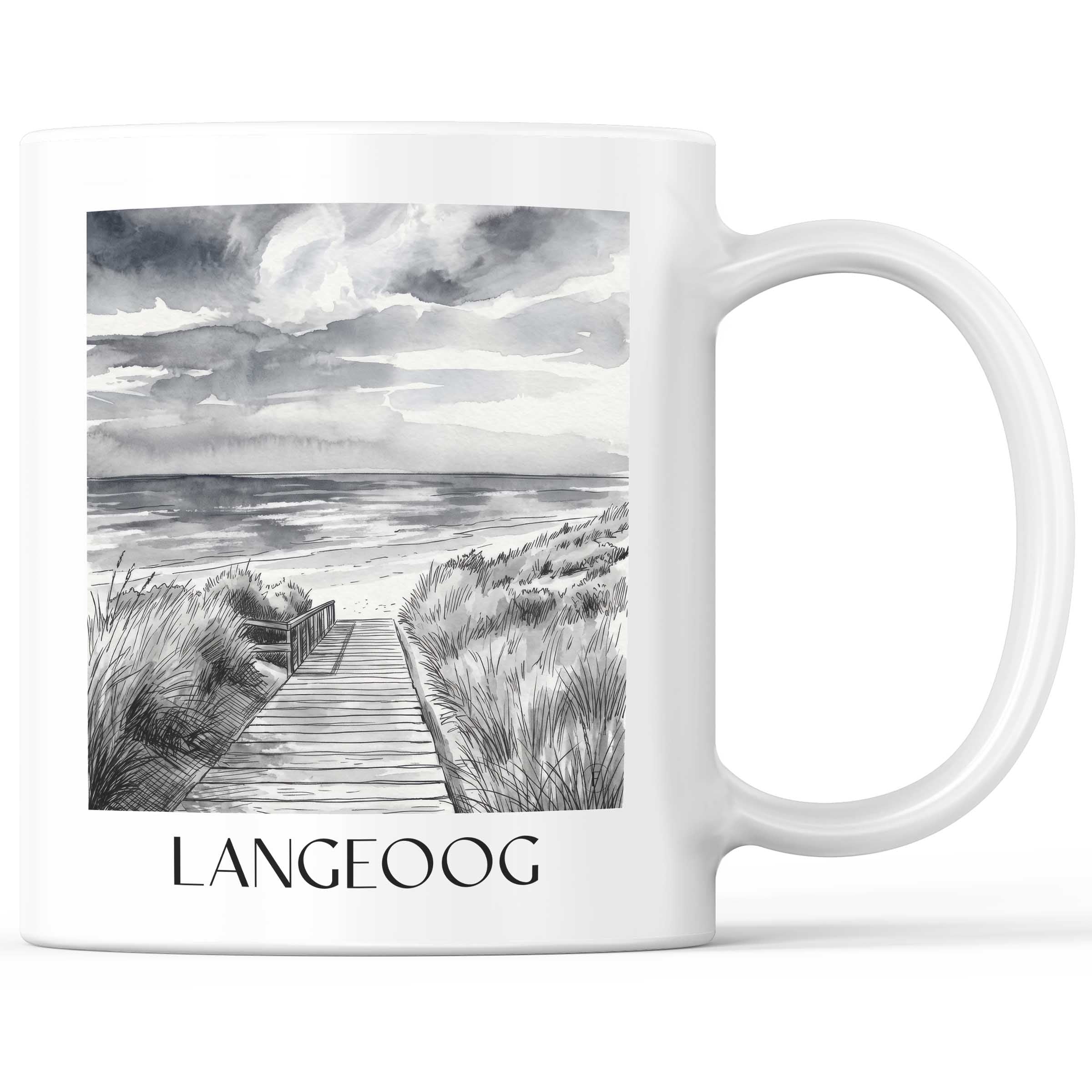Langeoog - Deutschland Becher - Kaffeetasse im Aquarell Schwarz-Weiß Stil - favplace
