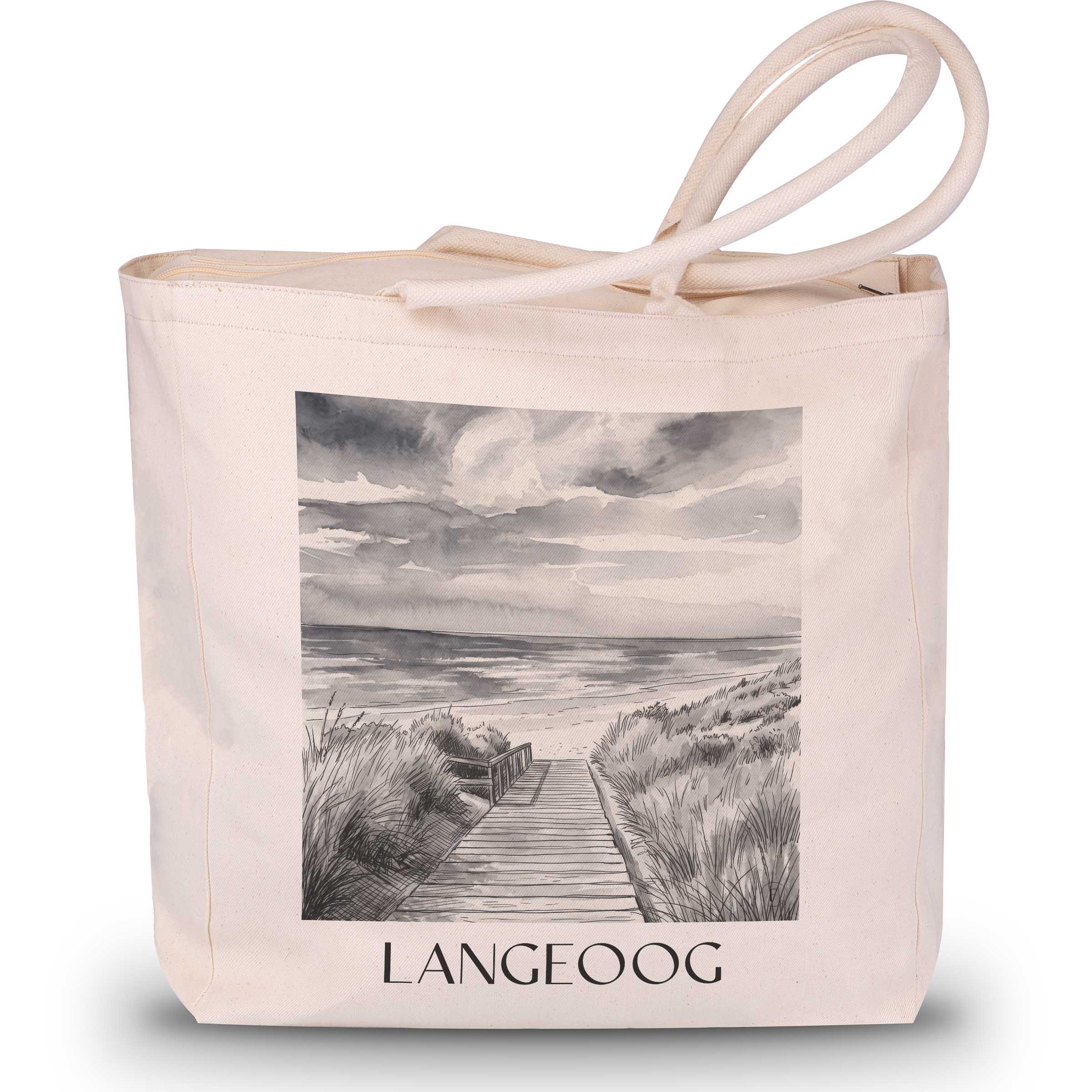 Langeoog - Deutschland Tote Bag - Einkaufstasche im Aquarell Schwarz-Weiß Stil - favplace