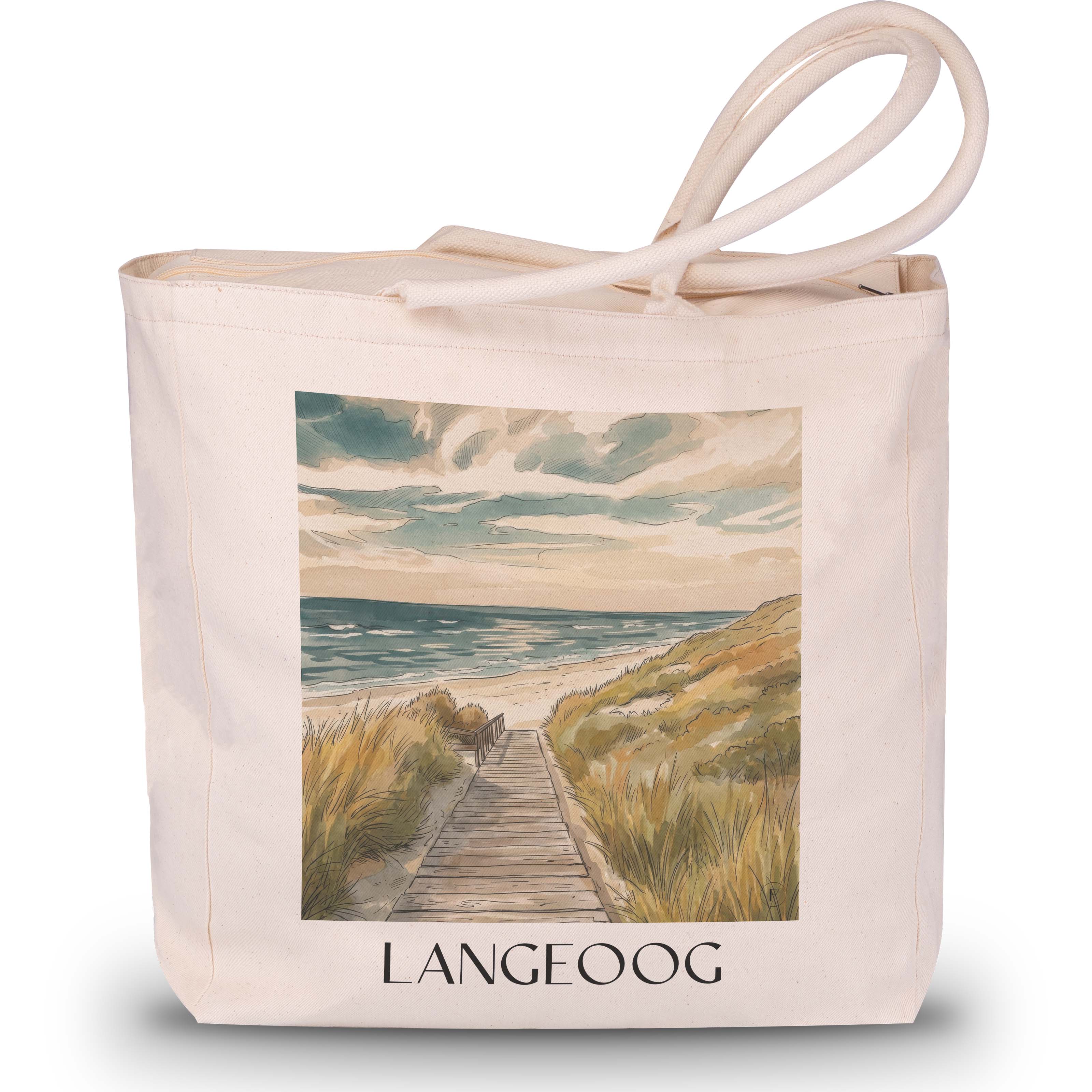 Langeoog - Deutschland Tote Bag - Einkaufstasche im Aquarell Stil - favplace