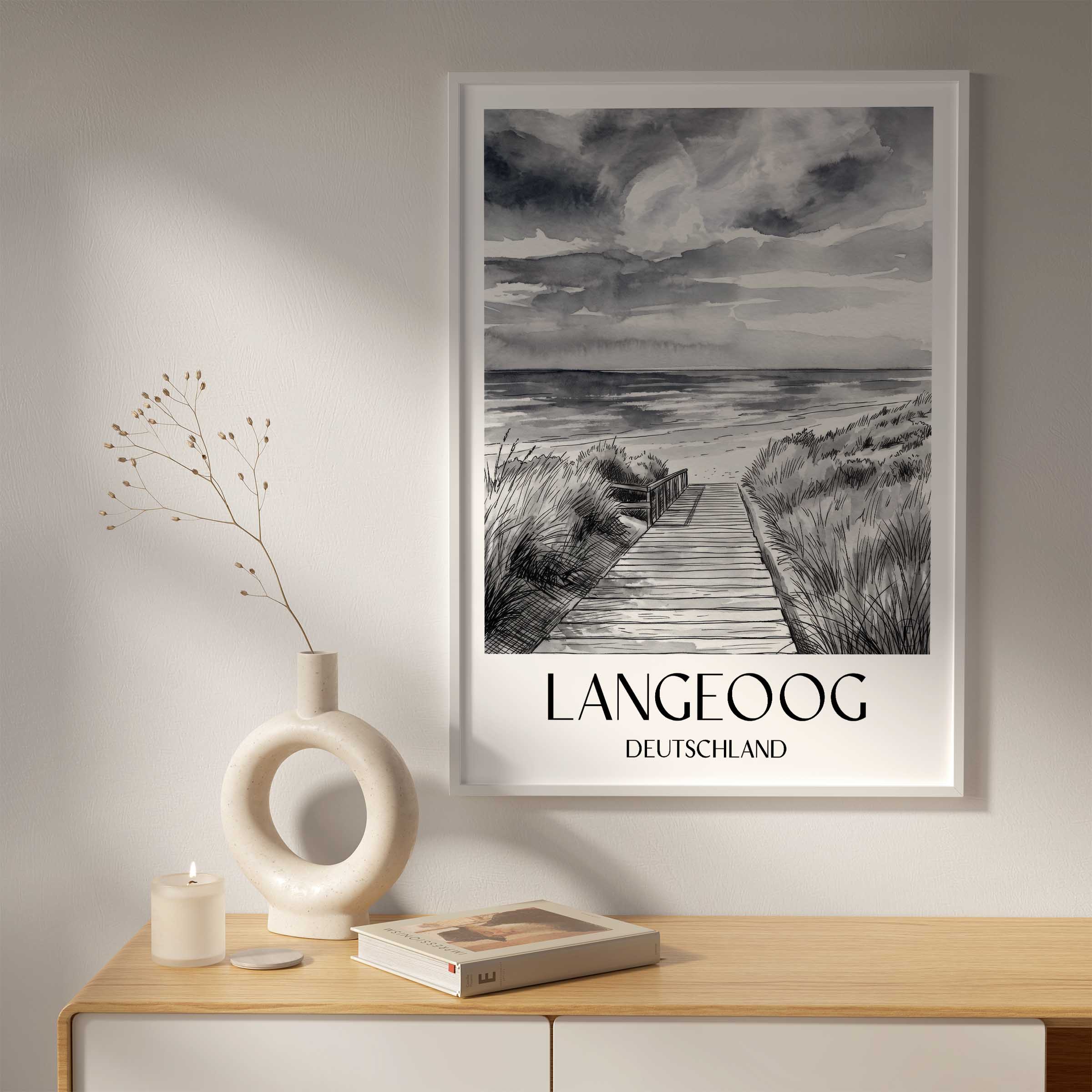 langeoog-deutschland-poster-aquarell-schwarz-weiss