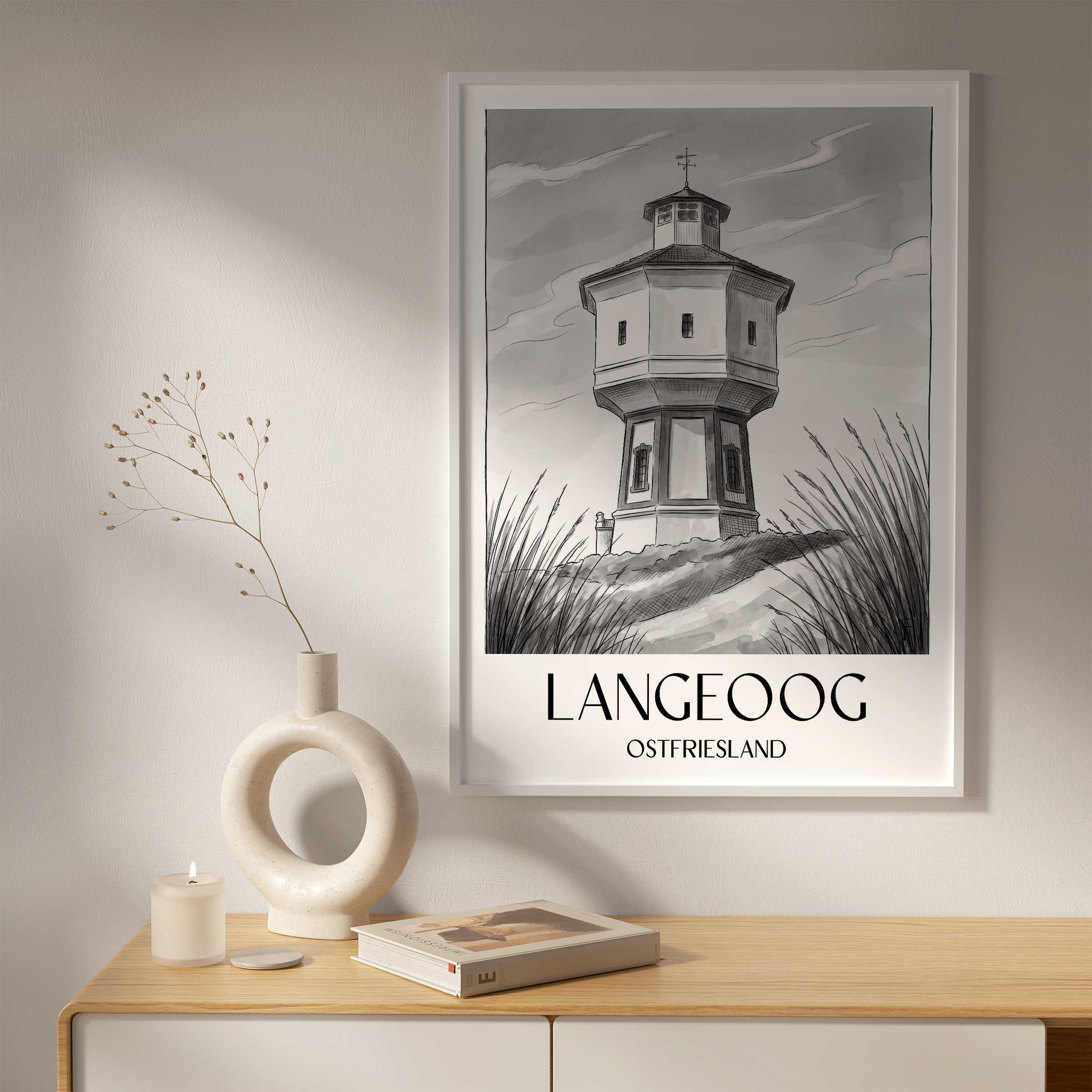langeoog-ostfriesland-deutschland-poster-aquarell-schwarz-weiss