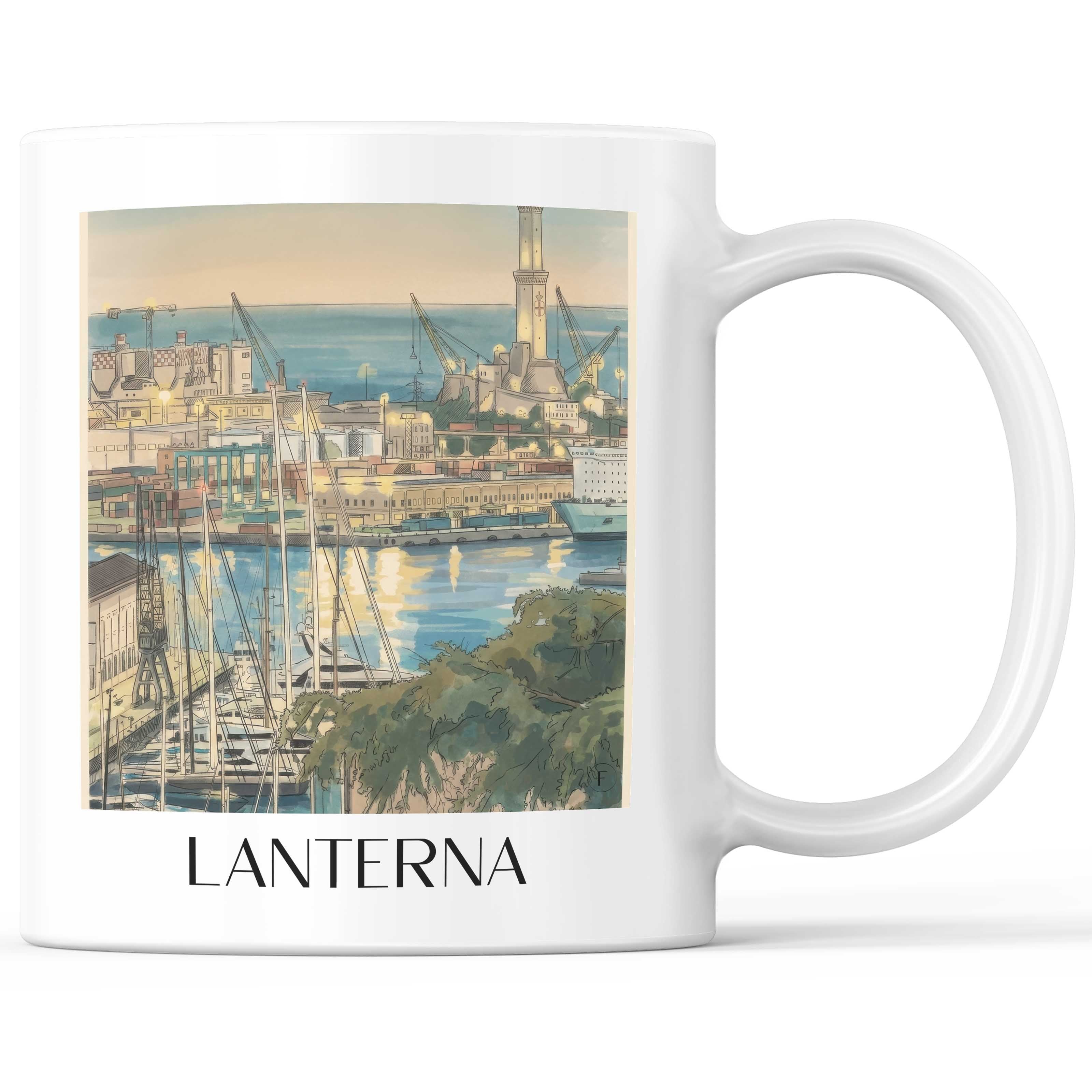 Lanterna Kaffeebecher - Genua - Italien Becher - Kaffeetasse im Aquarell Stil - favplace