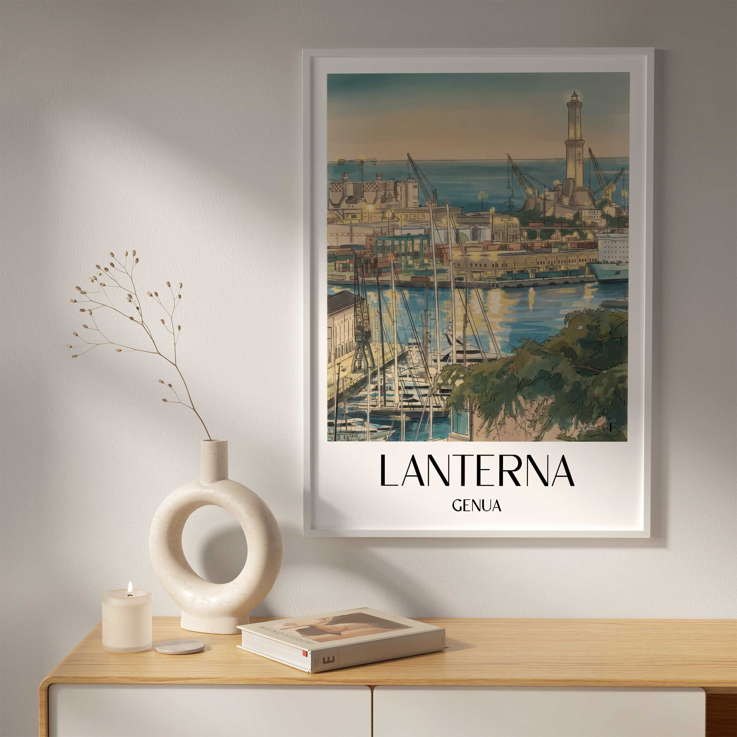 lanterna-genua-italien-poster-aquarell
