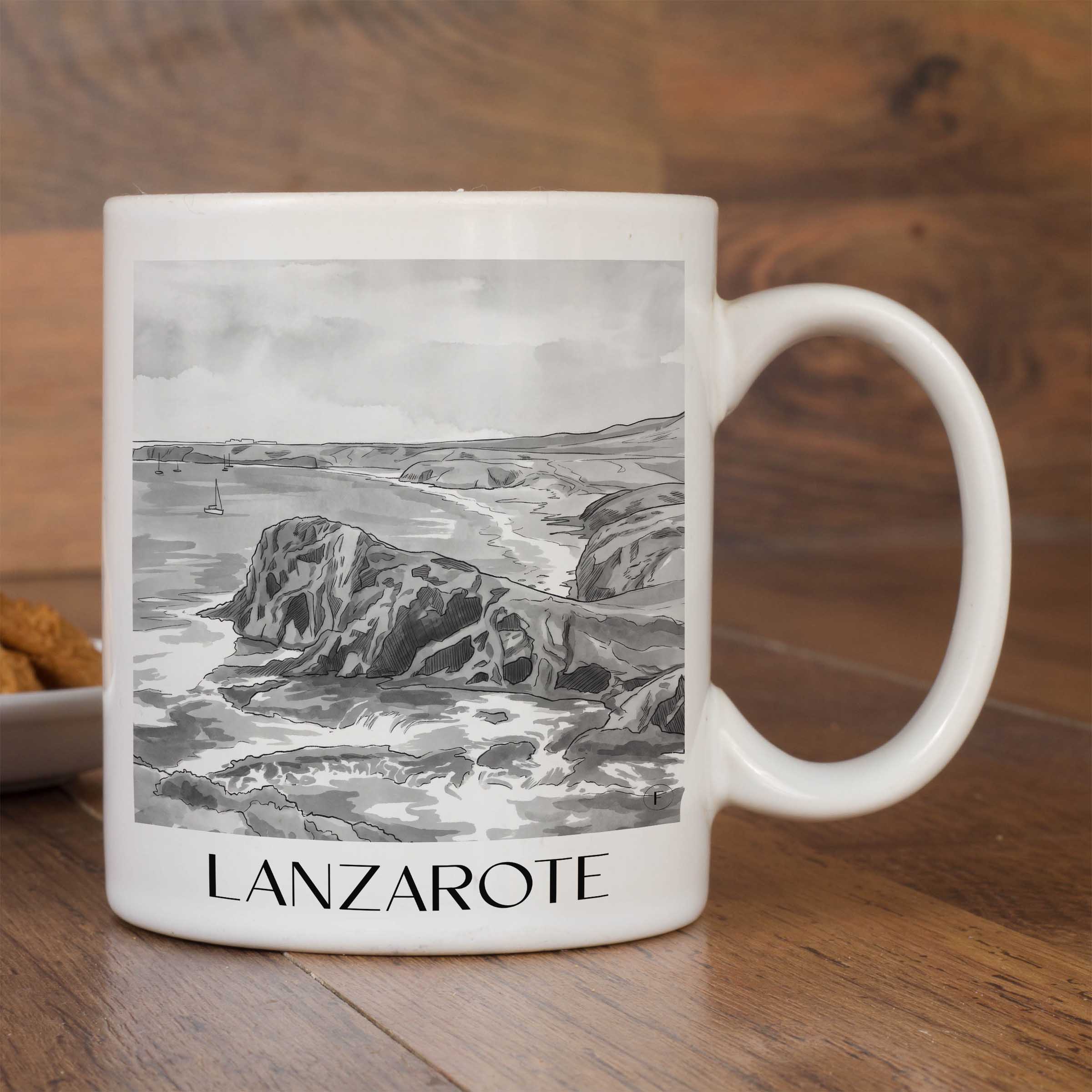 lanzarote-spanien-kaffeebecher-aquarell-schwarz-weiss