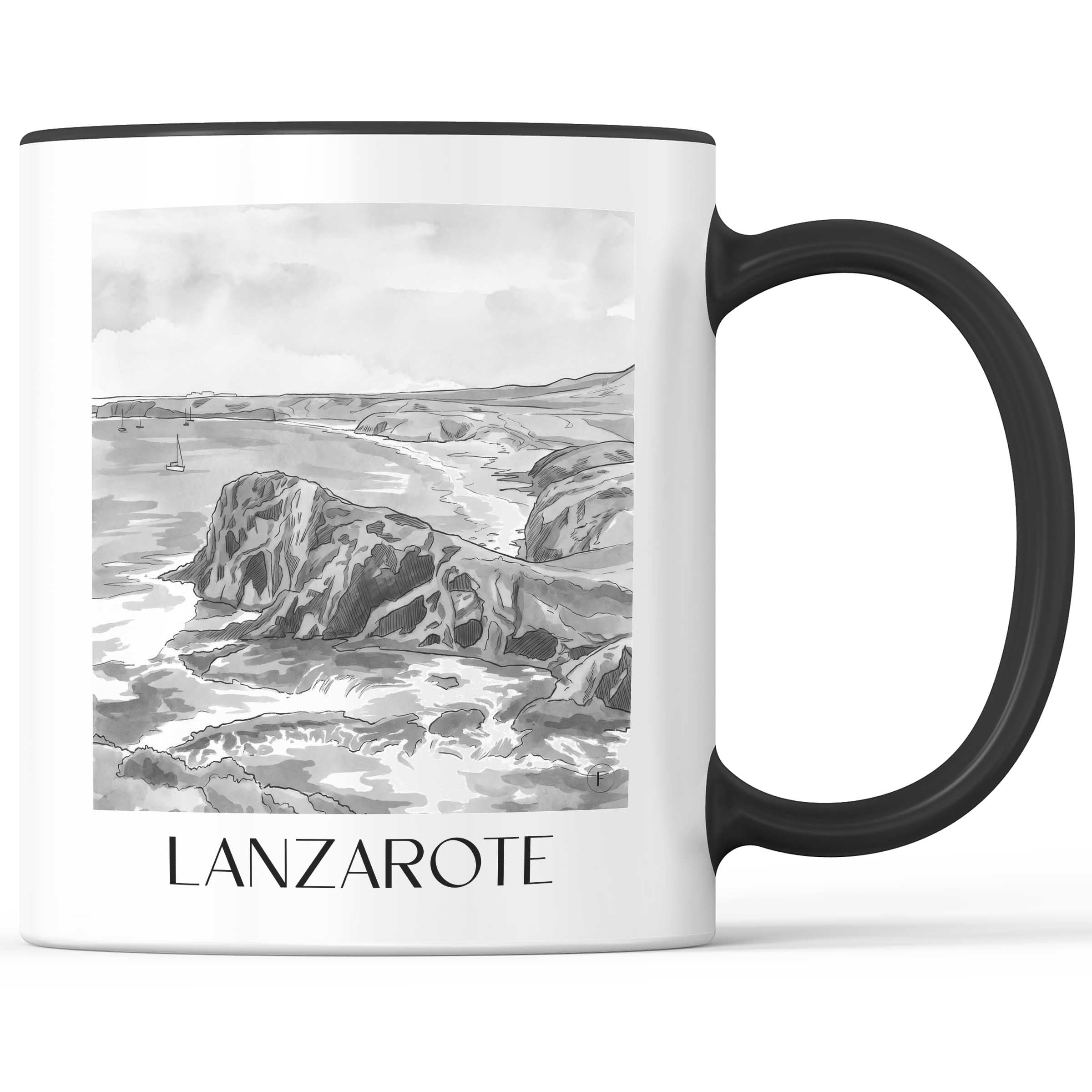 Lanzarote - Spanien Becher - Kaffeetasse im Aquarell Schwarz-Weiß Stil - favplace
