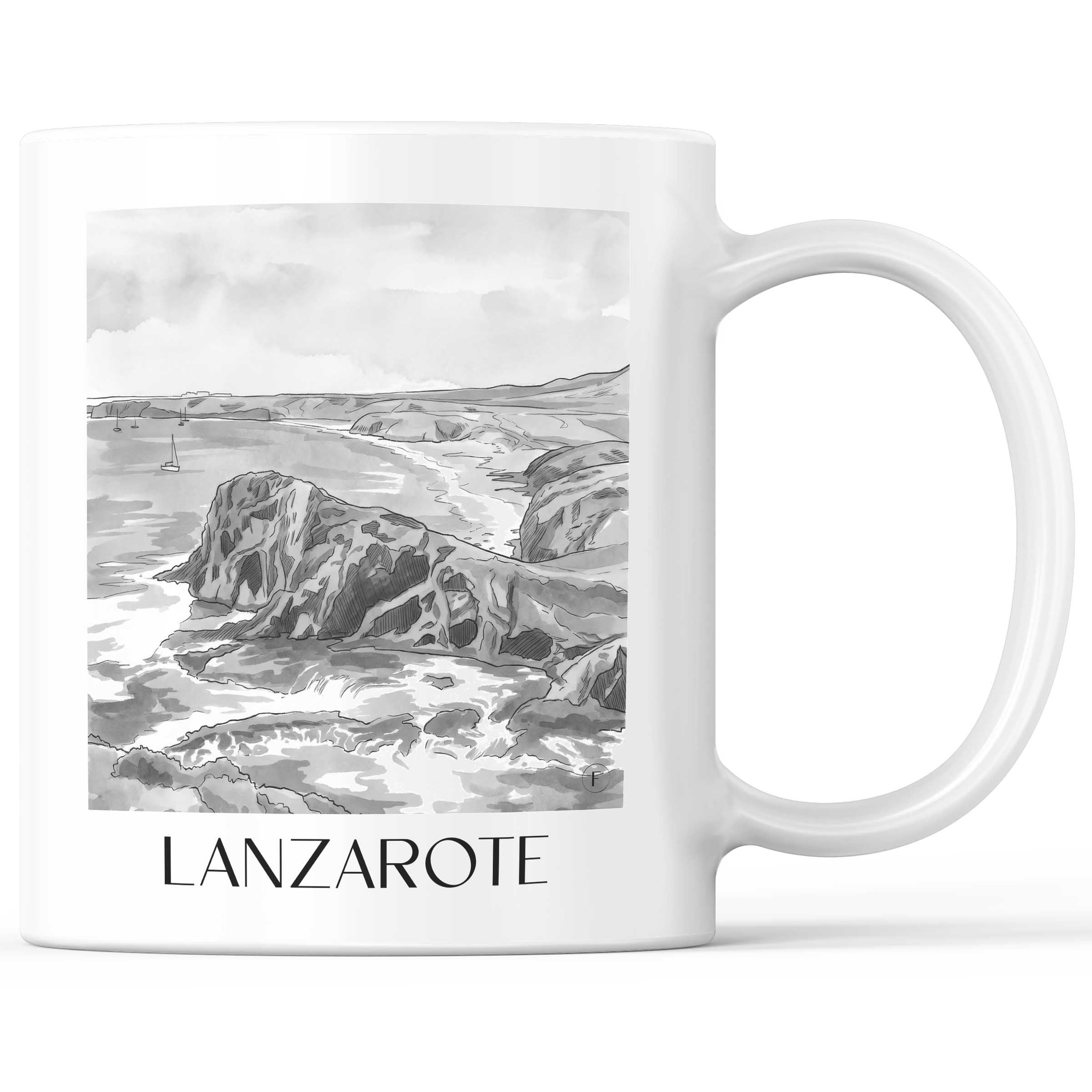 Lanzarote - Spanien Becher - Kaffeetasse im Aquarell Schwarz-Weiß Stil - favplace