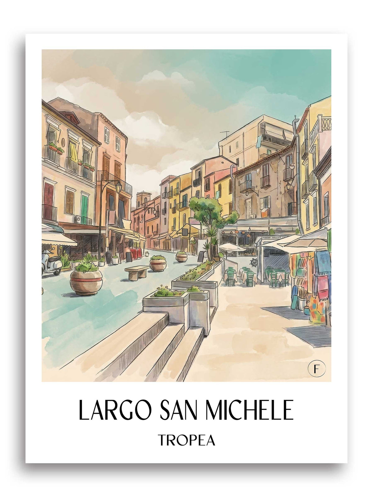 Largo San Michele Poster - Tropea - Italien Kunstdruck - Aquarell von A4 bis A1 - favplace