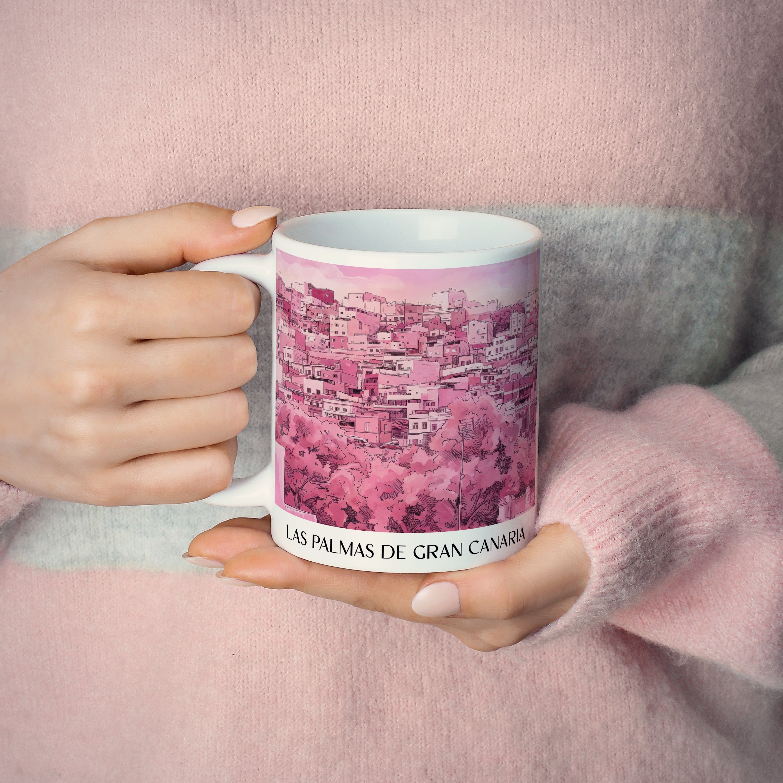 las-palmas-gran-canaria-spanien-kaffeebecher-aquarell-pink-rosa