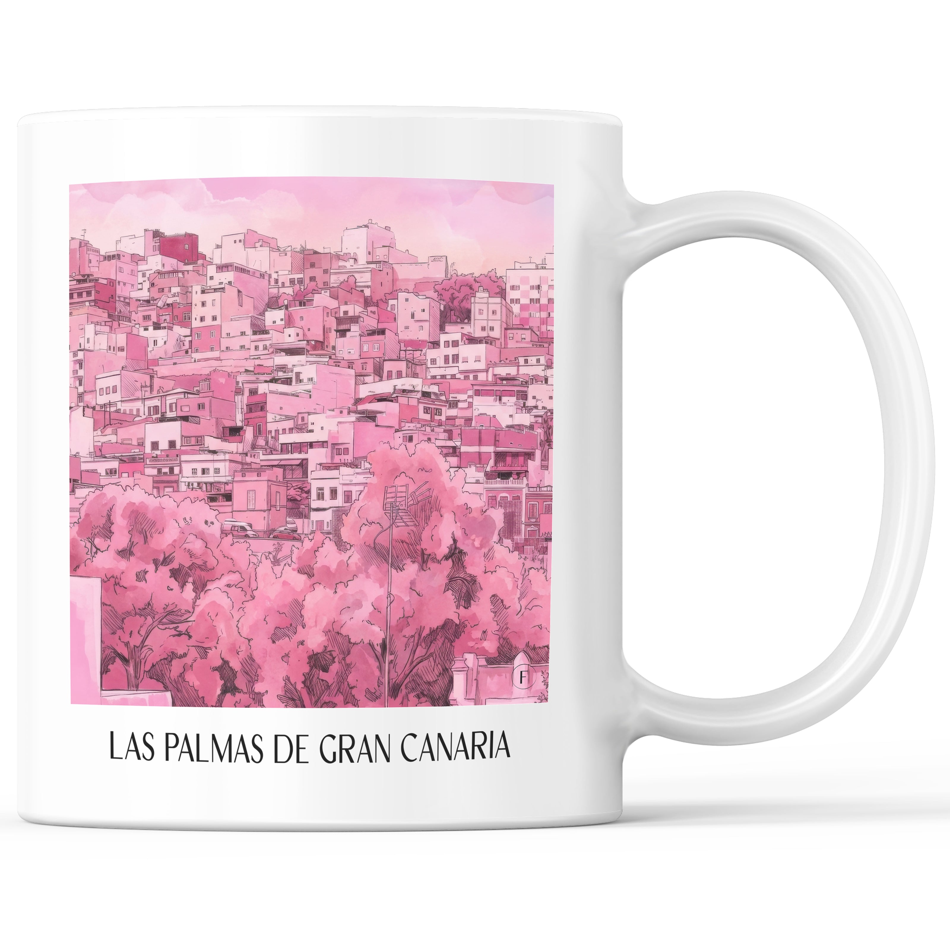 Las Palmas Kaffeebecher - Gran Canaria - Spanien Becher - Kaffeetasse im Aquarell Pink Stil - favplace