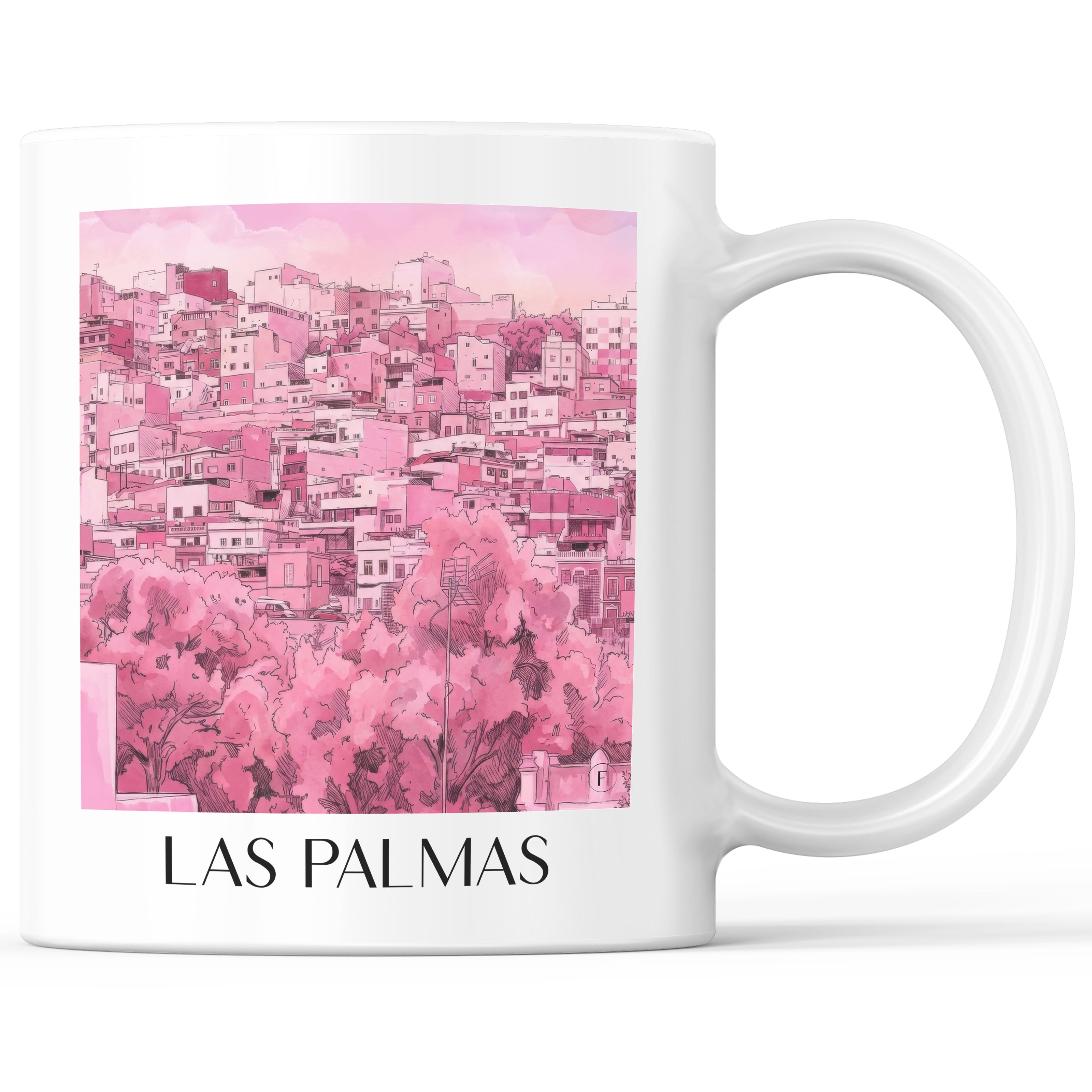 Las Palmas Kaffeebecher - Gran Canaria - Spanien Becher - Kaffeetasse im Aquarell Pink Stil - favplace