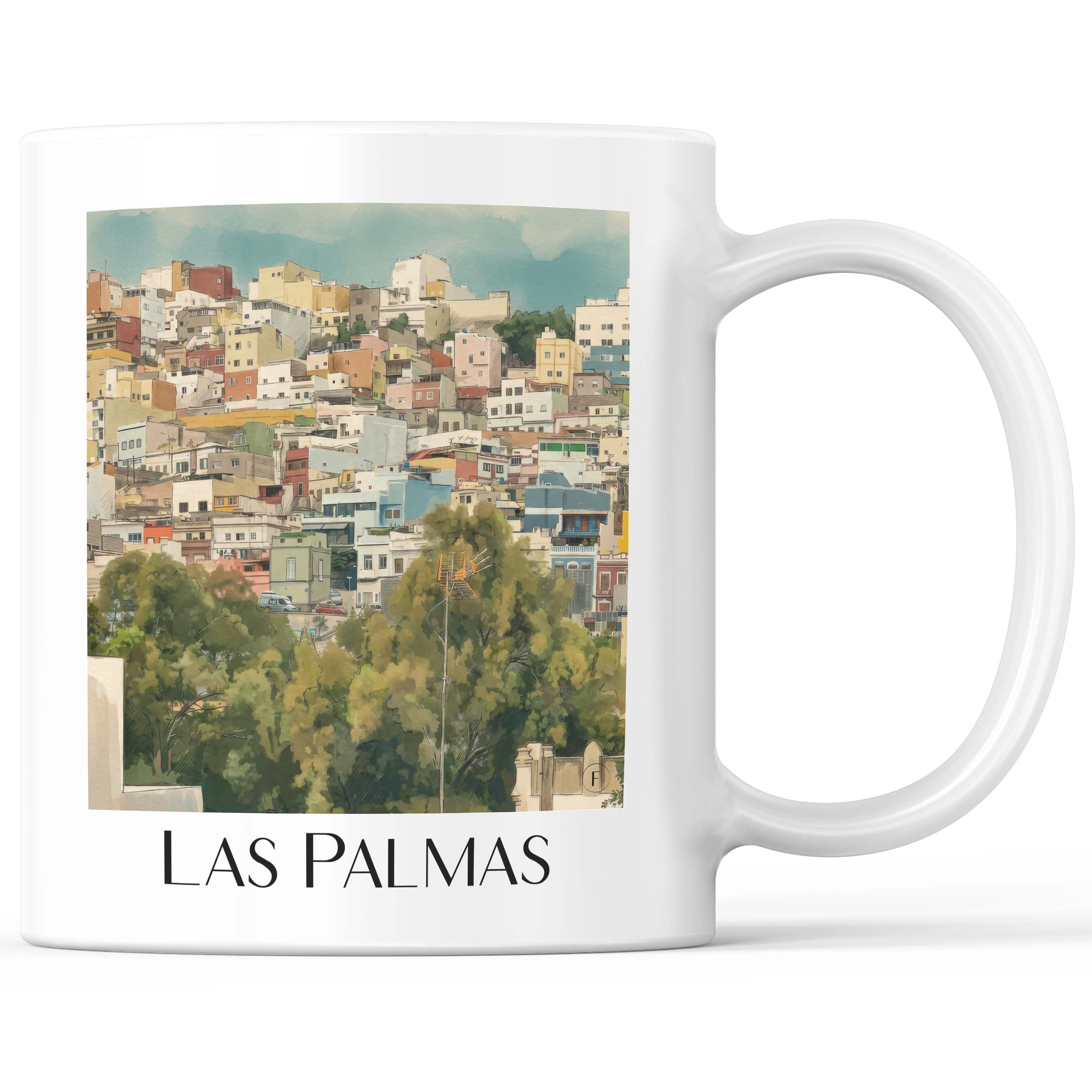 Las Palmas Kaffeebecher - Gran Canaria - Spanien Becher - Kaffeetasse im Aquarell Stil - favplace