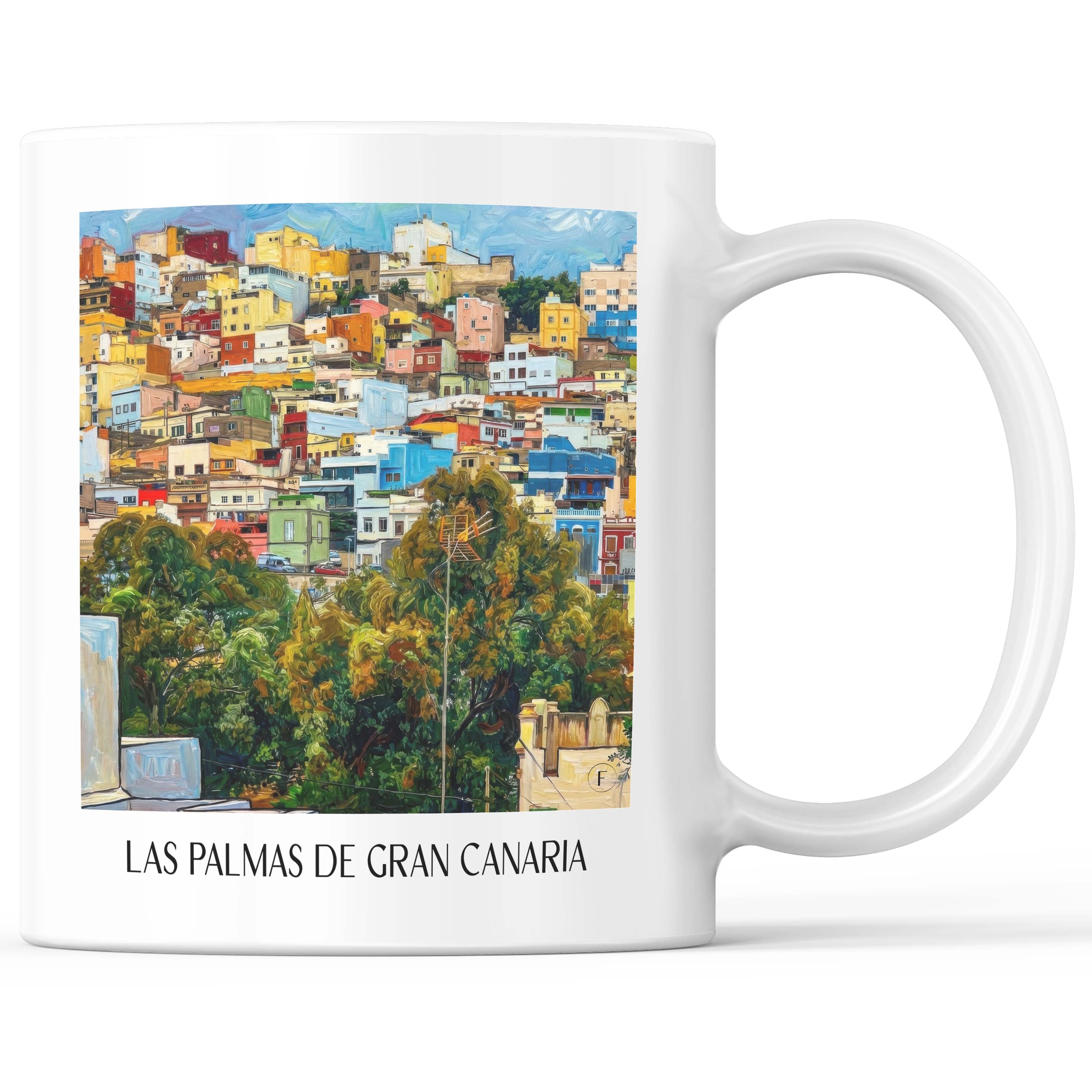 Las Palmas Kaffeebecher - Gran Canaria - Spanien Becher - Kaffeetasse im Ölgemälde Stil - favplace