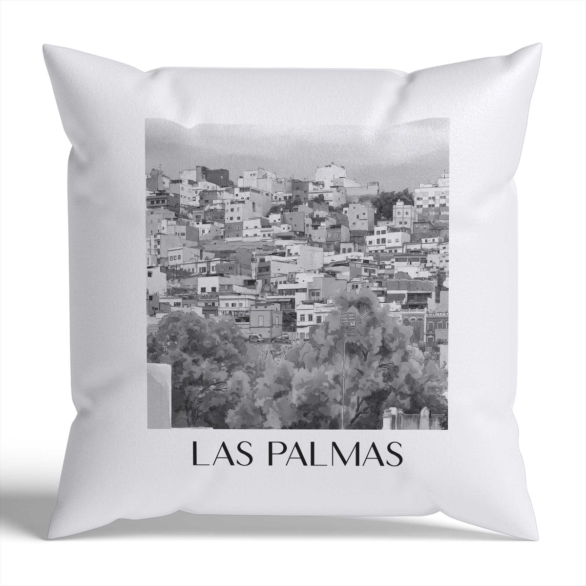Las Palmas Kissenhülle - Zierkissen Bezug - Gran Canaria - Spanien Kissen bzw. Kissenbezug im Aquarell Schwarz-Weiß Stil - favplace