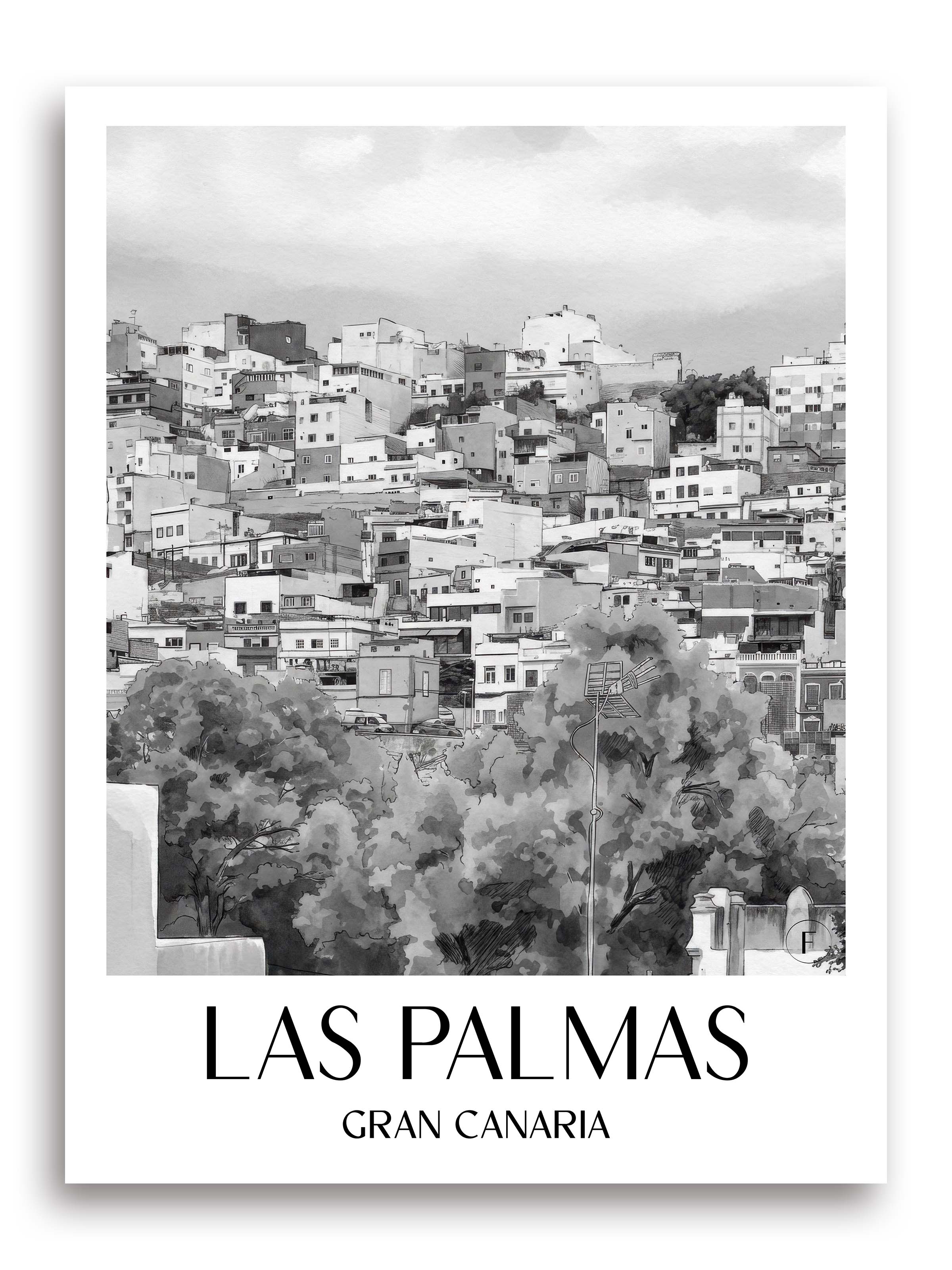 Las Palmas Poster - Gran Canaria - Spanien Kunstdruck - Aquarell Schwarz-Weiß von A4 bis A1 - favplace