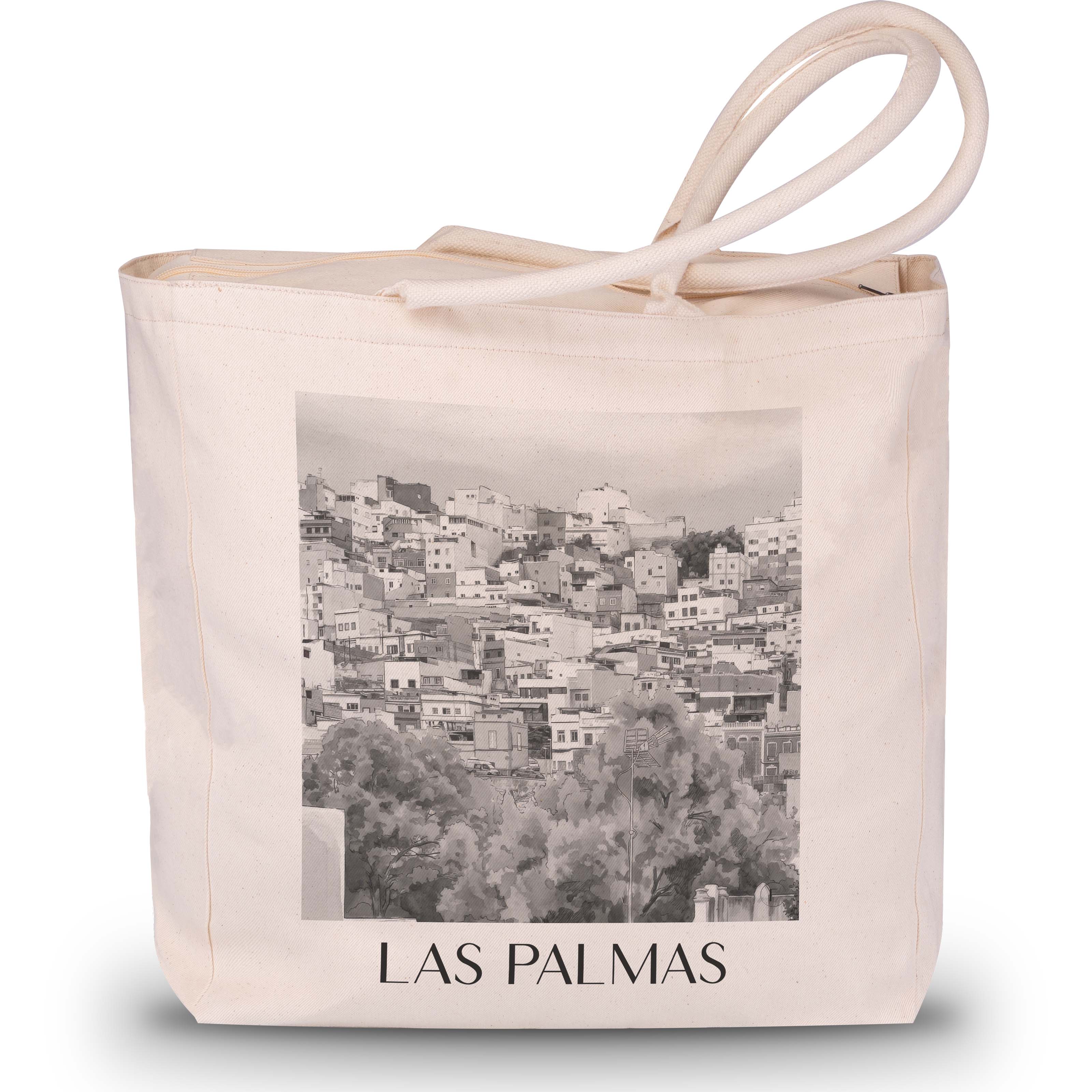 las-palmas-gran-canaria-spanien-einkaufstasche-aquarell-schwarz-weiss