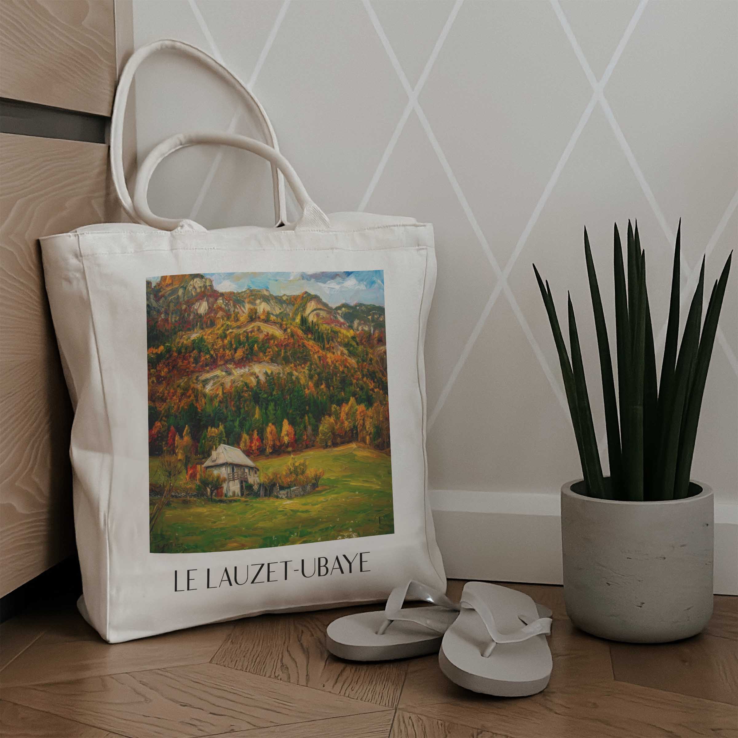 le-lauzet-ubaye-provence-frankreich-einkaufstasche-oil-painting-oelgemaelde