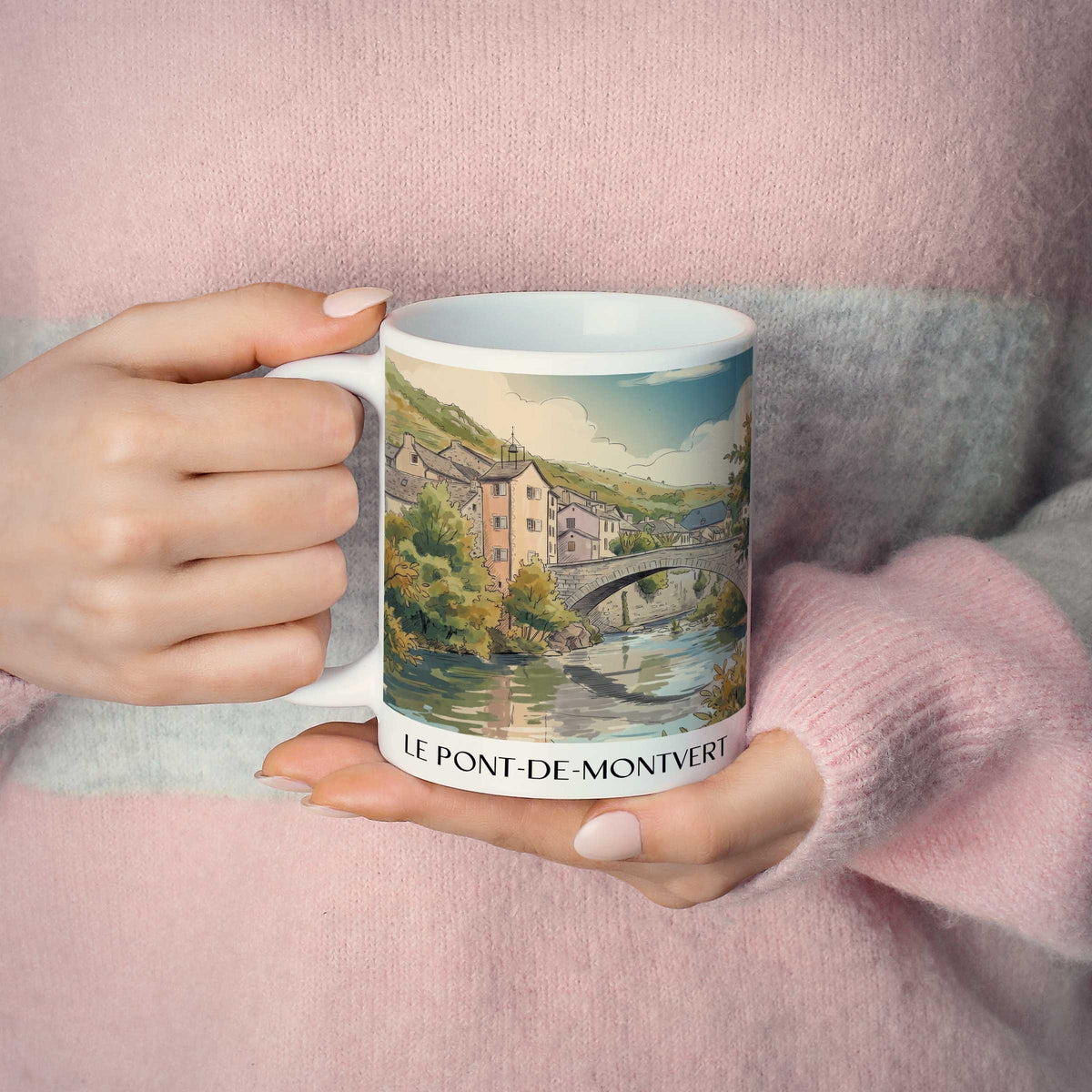 le-pont-de-montvert-mont-lozère-frankreich-kaffeebecher-aquarell